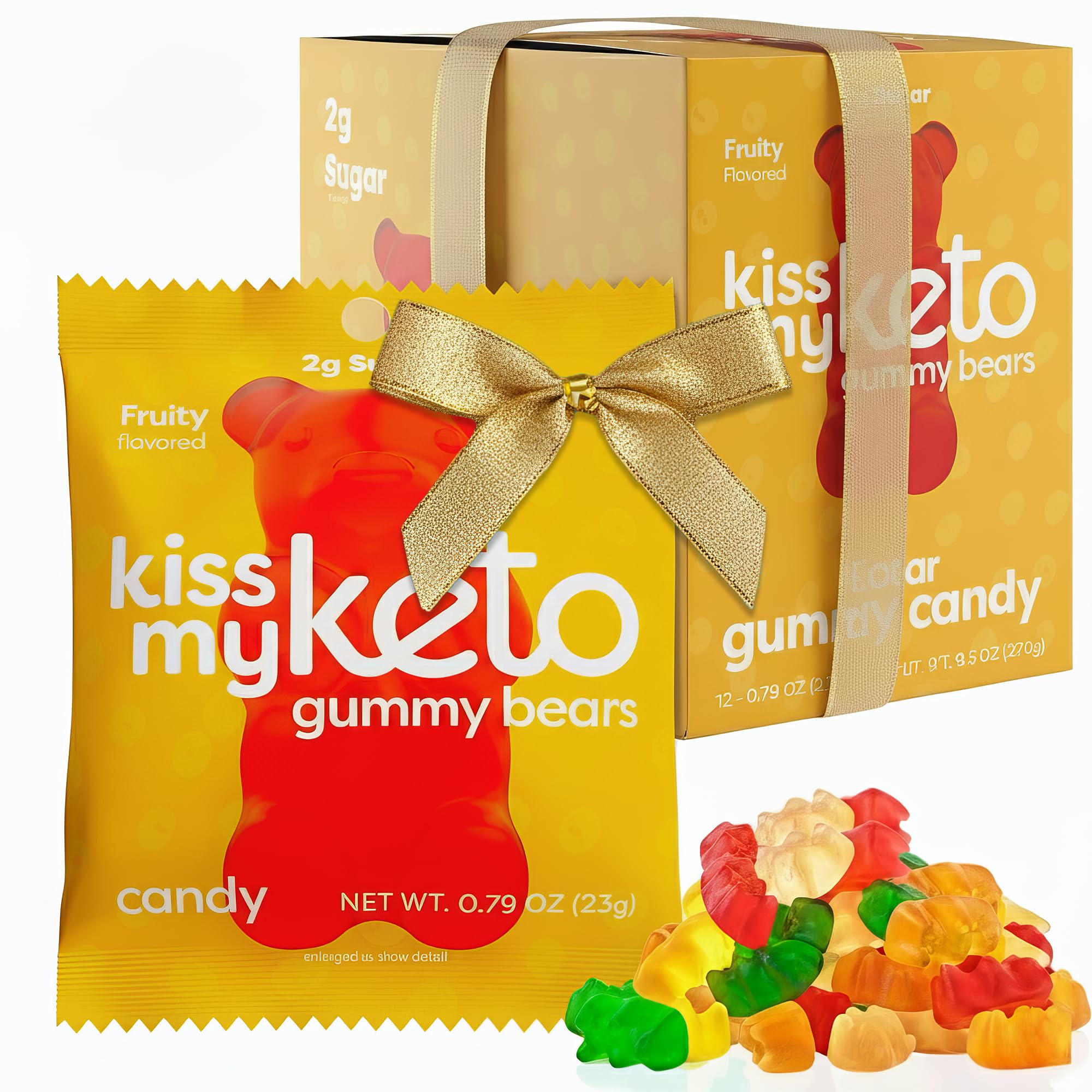 Kiss My Keto Sugar Free Gummy Bears, 12-Pack – Satisfy Cravings while Staying in Ketosis – High Fiber, 3g Net Carbs, Non-GMO, Vegan, & No Gluten – Fruity Sugar Free Gummies