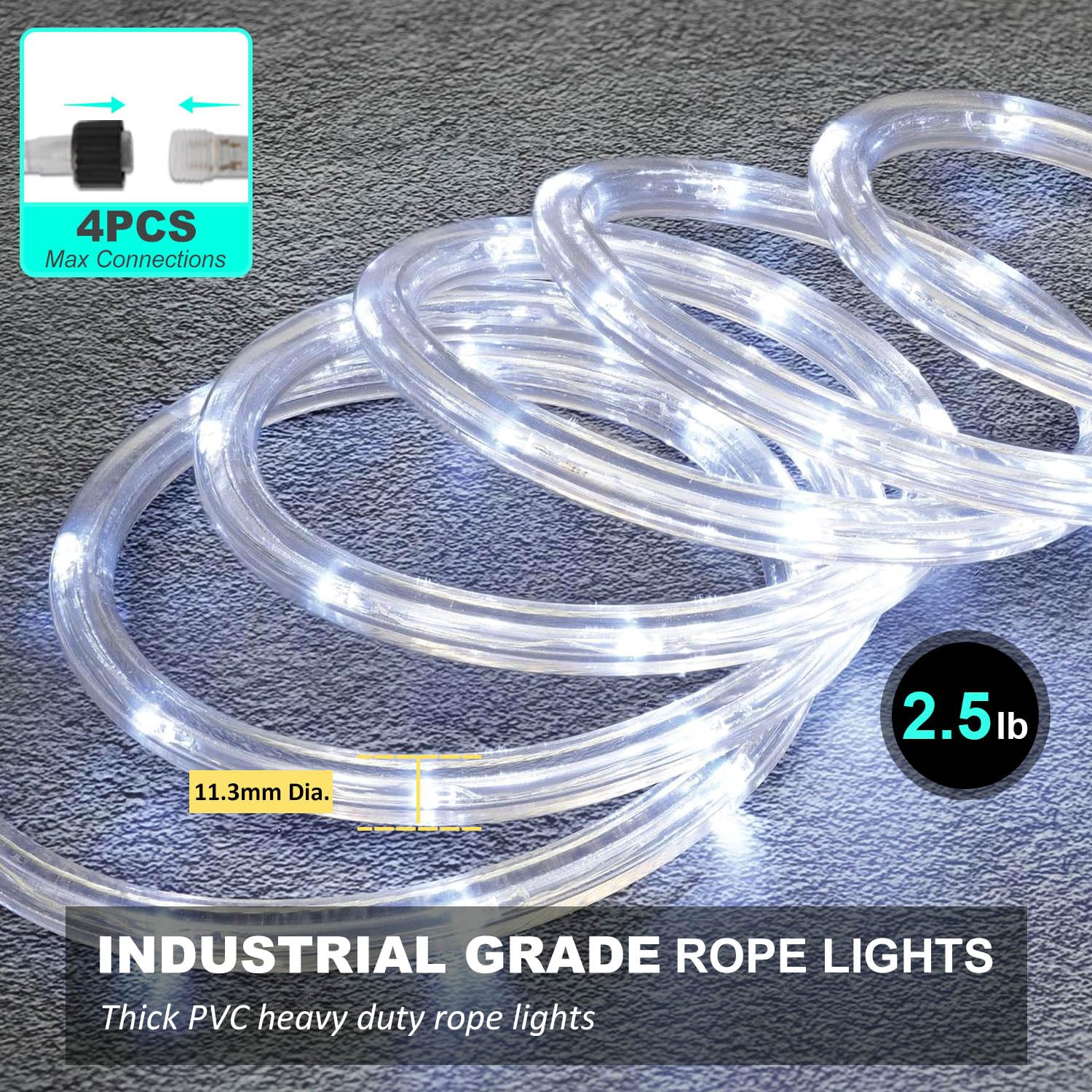 Rope Lights for Outside, 40ft 120 LED Outdoor Waterproof Rope Lights Plug in Outdoor Tube Light for Garden, Patio, Party, Christmas (Cool White)