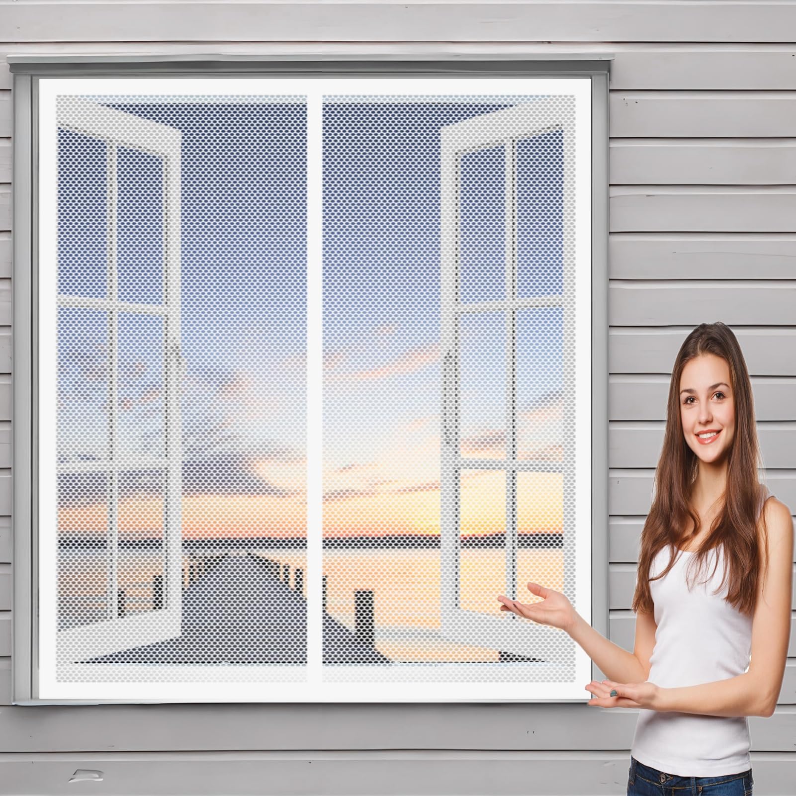 Doguo White Magnetic Window Fly Screen 106 X 120 Cm(42 X 47Inch) Fly Screen Window Mosquito Bug Protection Without Drilling Easy To Install Fly Net For Windows For Windows Doors Patio,