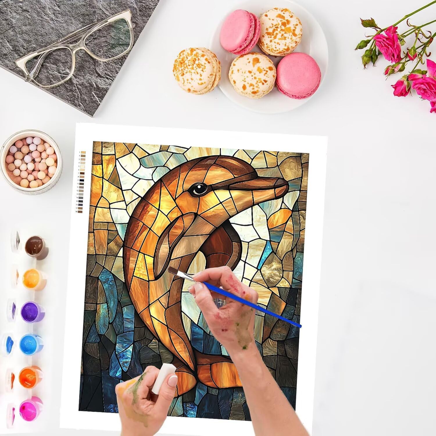WEISHIWE Delfino Dipingere con i Numeri per Adulti, 70x90cm a-320 | Paint by Numbers Kit con Pennelli e Acrilico Pigmento, Fai da te Olio La Pittura di Numeri Kit, Decora la Casa, senza Cornice