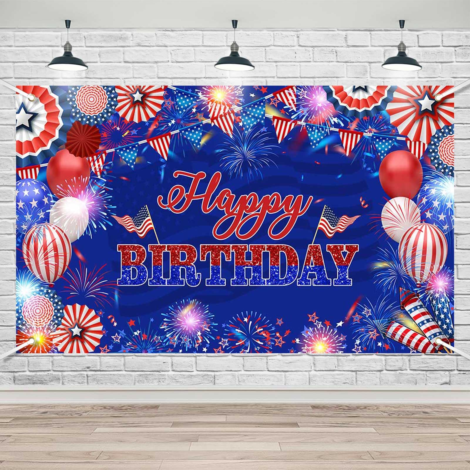 Lofaris 4th of July Birthday Banner Red White and Blue American Independence Bday Decorations USA Veterans Memorial Labor National Day Banner Backdrop