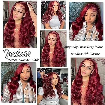 Amazon.com : Burgundy Human Hair Bundles with Closure Loose