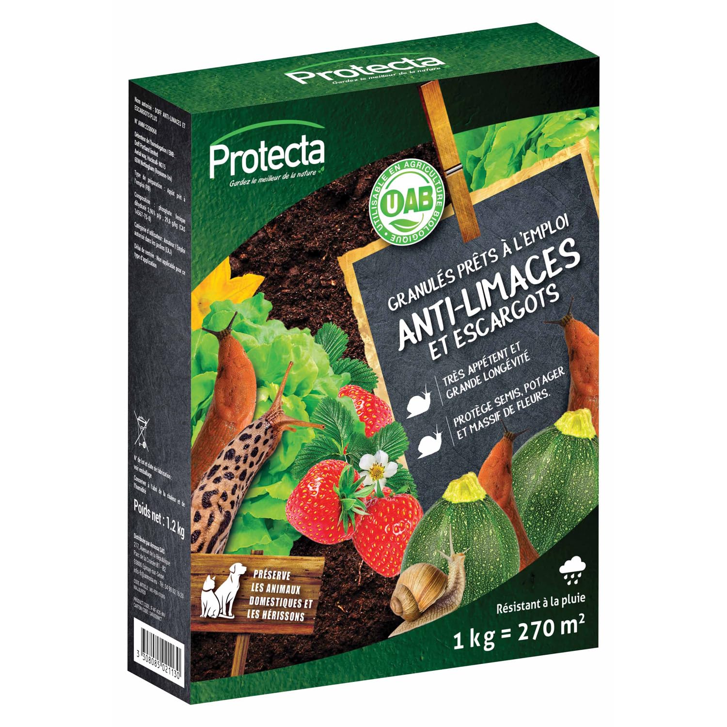 Protecta® Granulés Anti-​Limaces et Escargots - Résistant à la Pluie - Protection Potager, Semis et Massifs - Appât Très Attractif - Utilisable en Agriculture Biologique (1 kg)