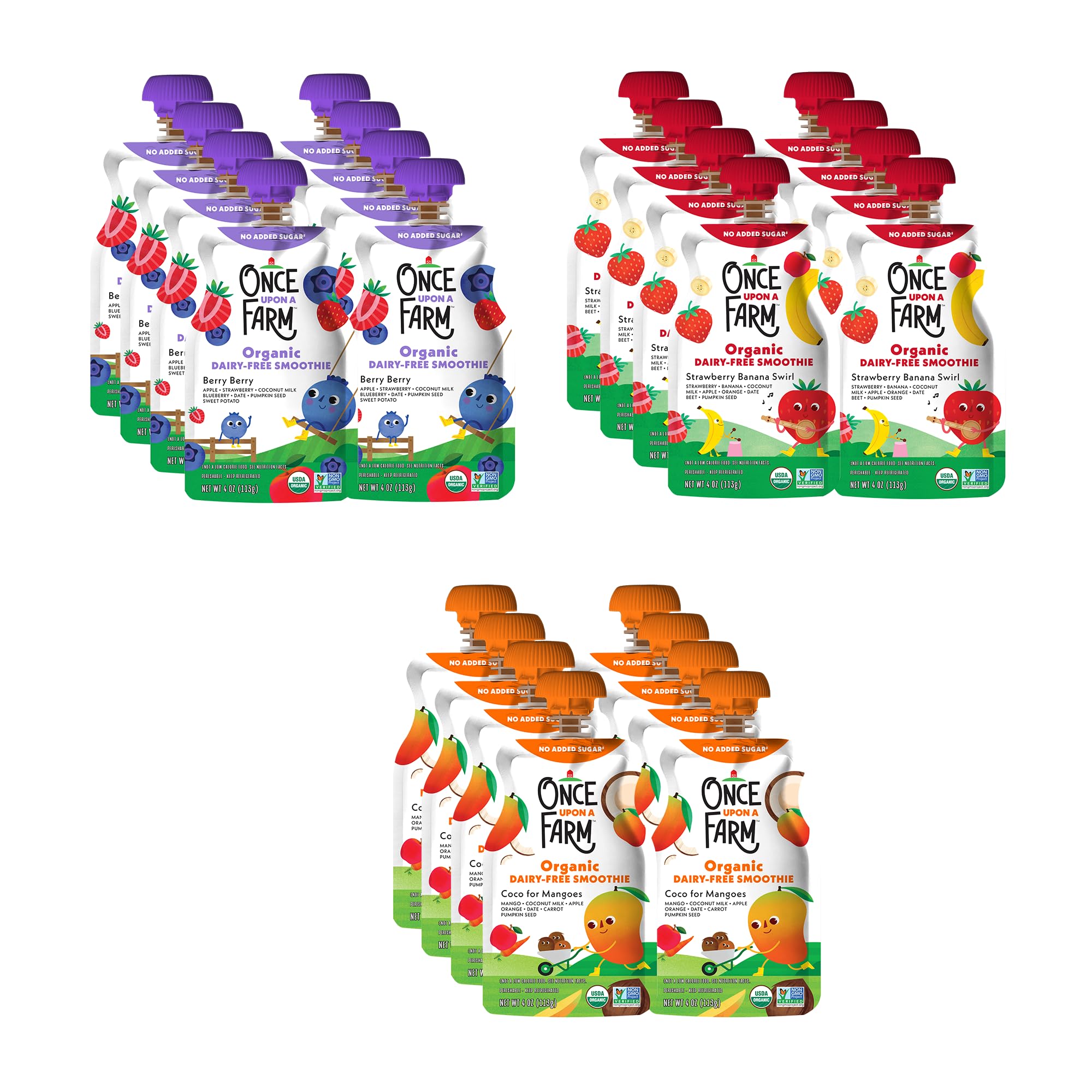 Once Upon a Farm | Organic Super Smoothie | Berry, Strawberry Banana, Mango | Cold-Pressure Protected | No Sugar Added | Dairy-Free Plant Based |