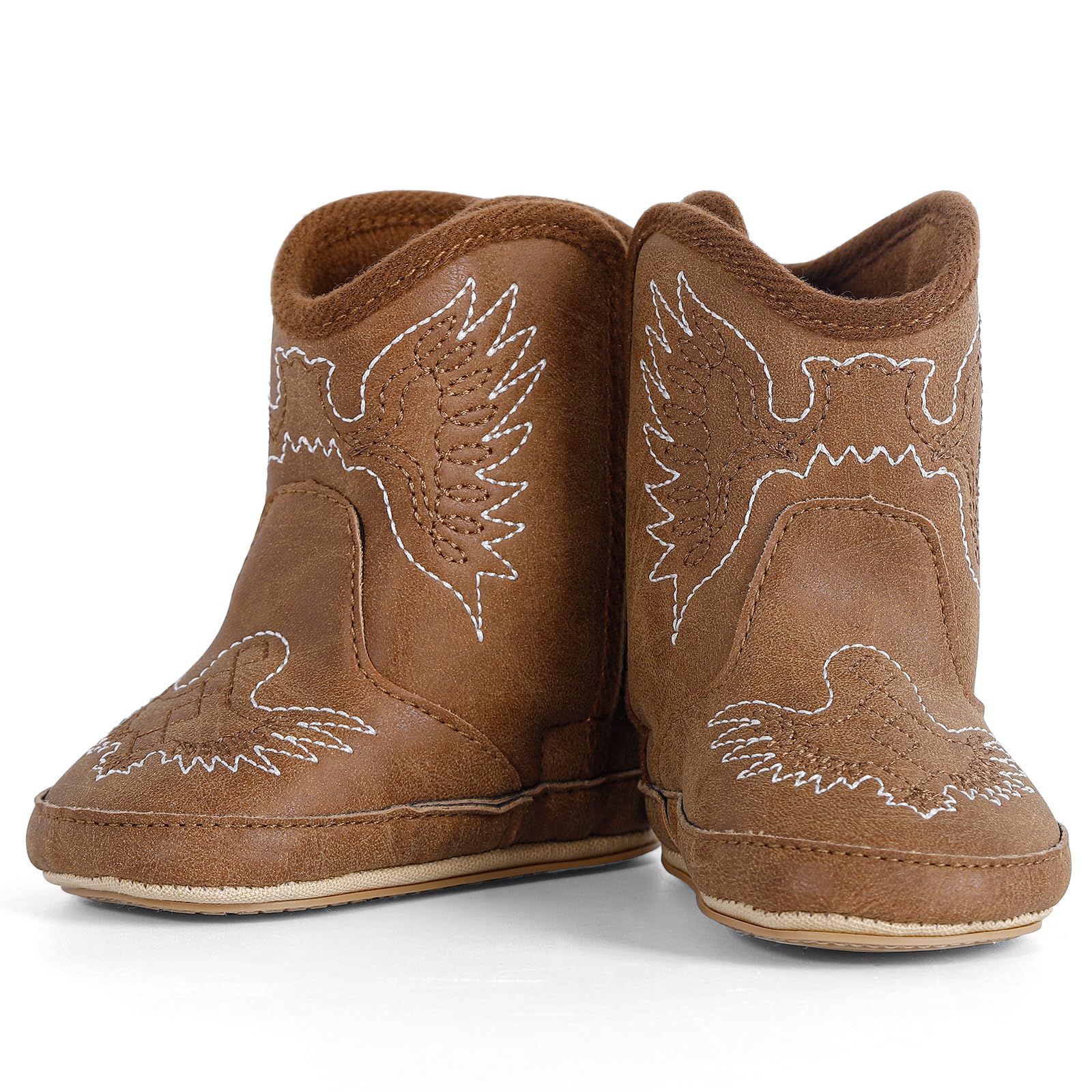 DUONITITI Infant Toddler Western Boots Cowgirl Cowboy Soft Rubber Sole Booties First Walker Shoes for Girls Boys 3-6 Months, Brown