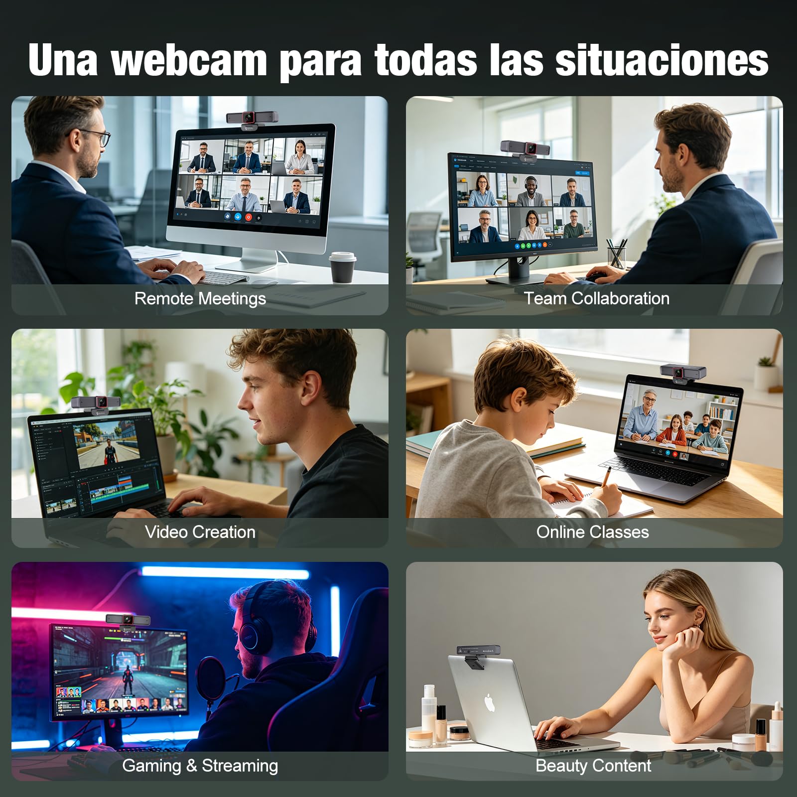 Angetube 4K Webcam con 1/1.5" Sensor, 1080P@60FPS USB Web Camera para PC | Autofocus PDAF, Cubierta privacidad, USB3.0 & 2 micrófonos, Ideal para reuniones de vídeo, Streaming Work with OBS, Skype