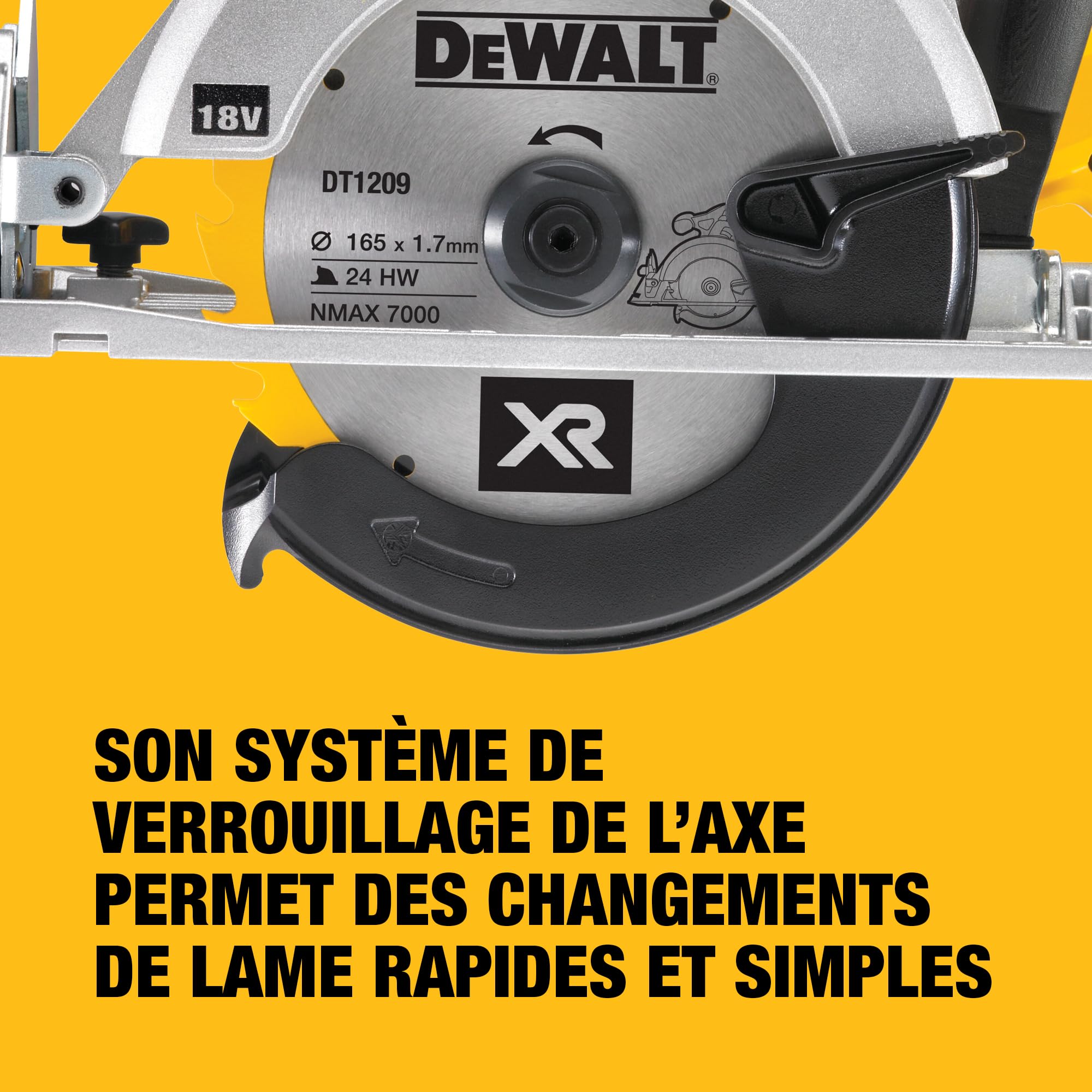 DEWALT - Scie circulaire 18V sans fil avec coffret TSTAK - 3700 trs/min - lame carbure 24 dents 165 mm - inclinaison de lame 50° - profondeur de coupe Max à 90° de 55 mm - DCS391NT- XJ