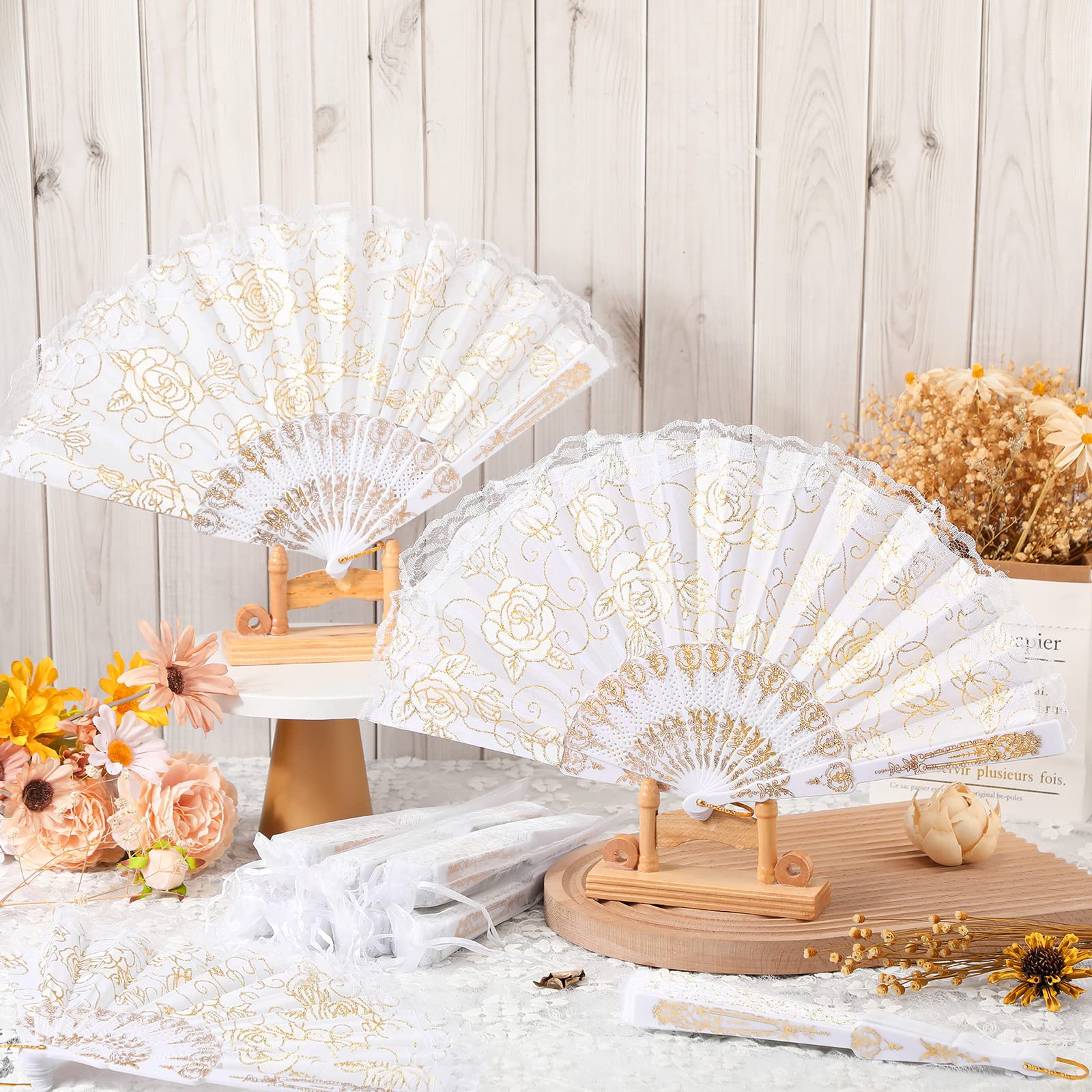 Amazon.com: Roowest 12 Pcs Rose Lace Fan Handheld Floral Folding