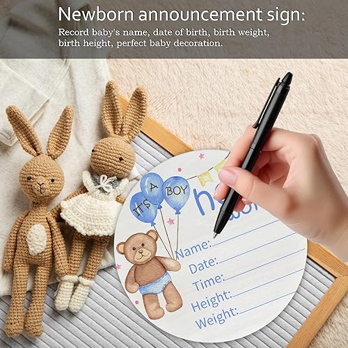 Miniatura 5 de Letrero redondo de madera de abedul para recién nacido con anuncio de nacimiento de Hello World para guardería, hospital y baby shower, placa