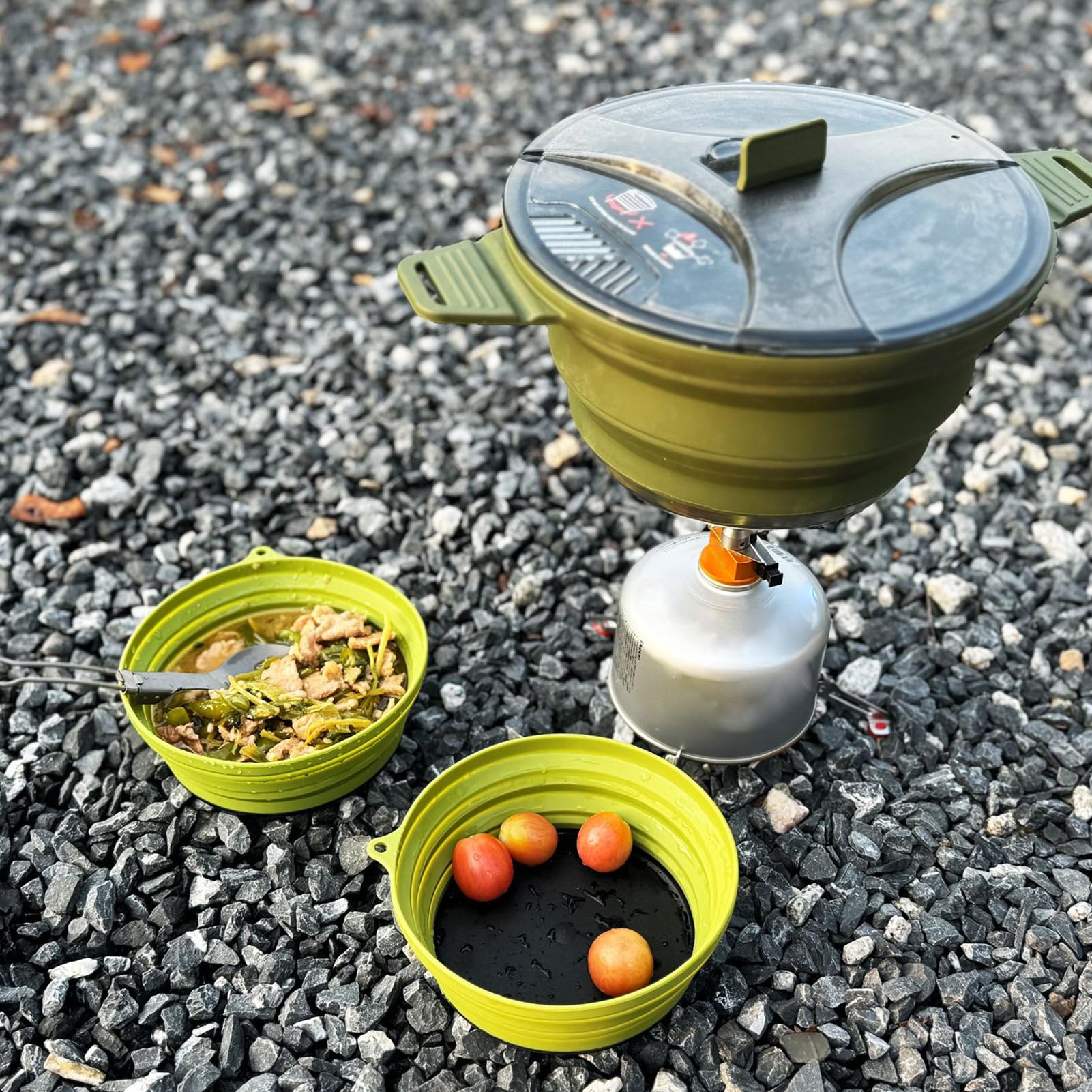 Zestaw Patelni Kempingowych Zestaw Narzędzi, Sztućców I Naczyń | Składane Kempingowe Garnki Oraz Patelnie, Kompaktowy Zestaw Naczyń Do Kampera Backpackingu Wędrówek Podróży Outdooru