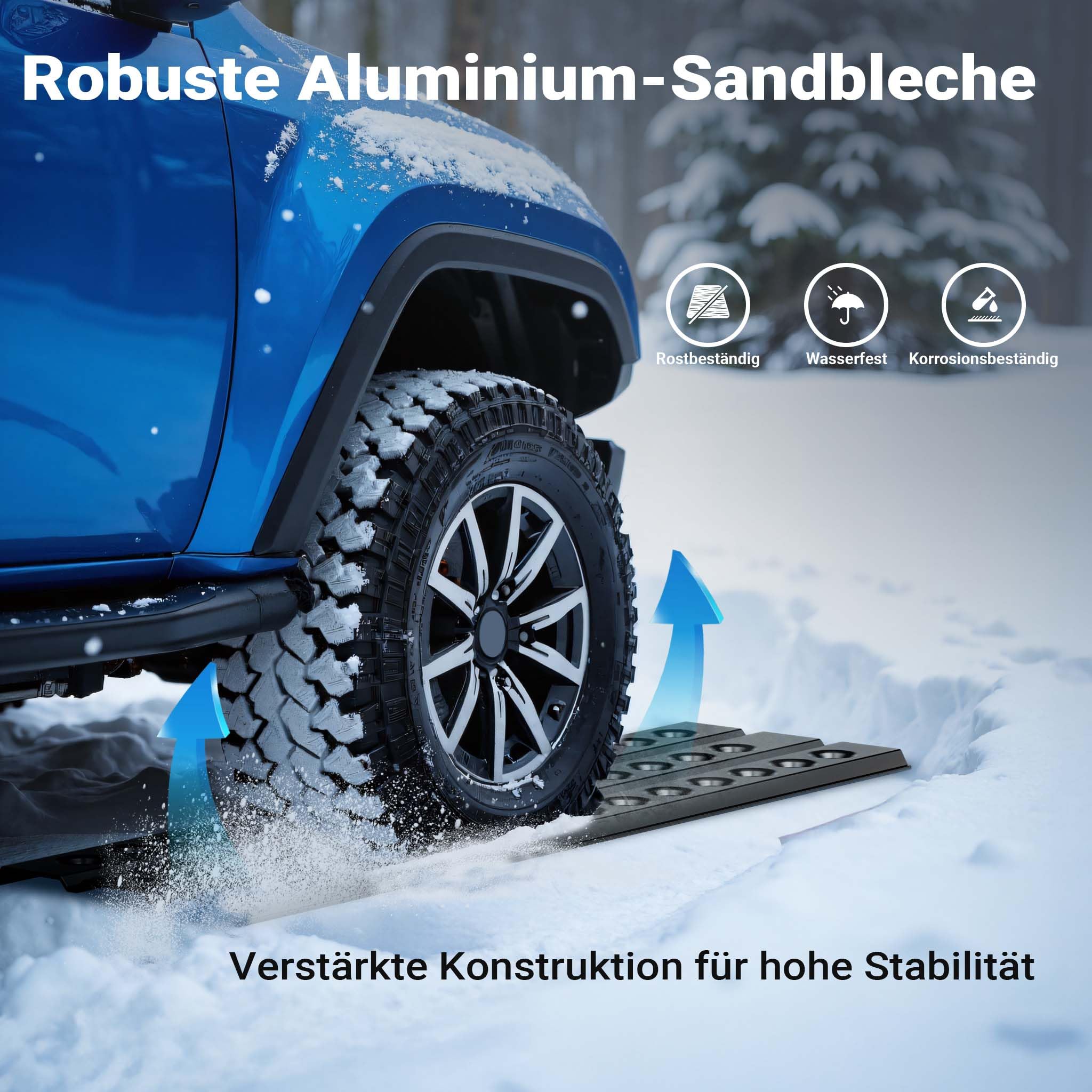 Wiltec Sandbleche 2 Stück 150 x 45 cm Sandboards aus Aluminium Anfahrhilfe für Autos, leichte Wohnmobile und Offroad Fahrzeuge Traktionshilfe