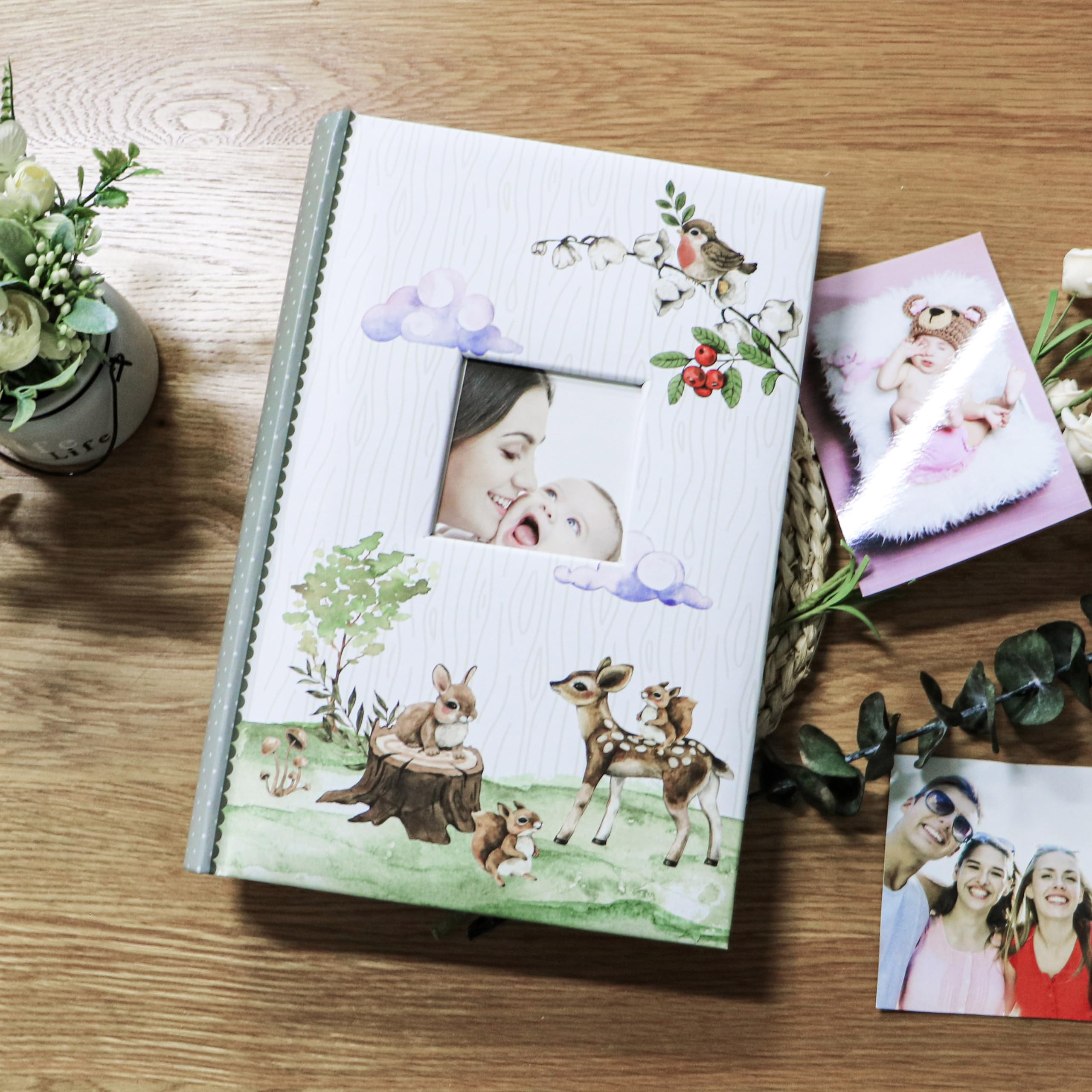 Holoary Album fotograficzny dla niemowląt, album na zdjęcia 10 x 15 cm, 300 zdjęć, pamiątkowy prezent z okazji narodzin dziecka, chłopca, dziewczynki i młodych rodziców, zwierzęta leśne, albumy
