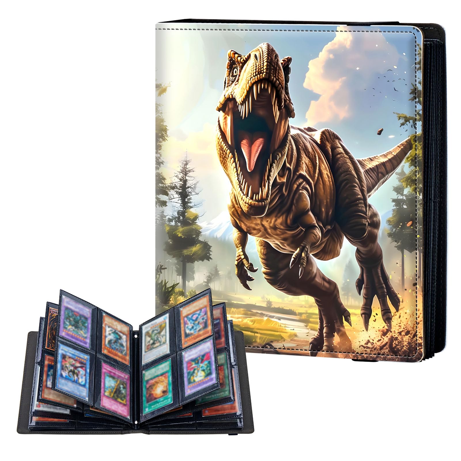 ETLKJVBL 4 Pocket Trading Card Binder, Card Collection Binder for TCG, MTG, Sports Cards, Baseball, Ferocity Dinosaur Trading Card Book Holder for Collectors, Top Loader Binder — image 1