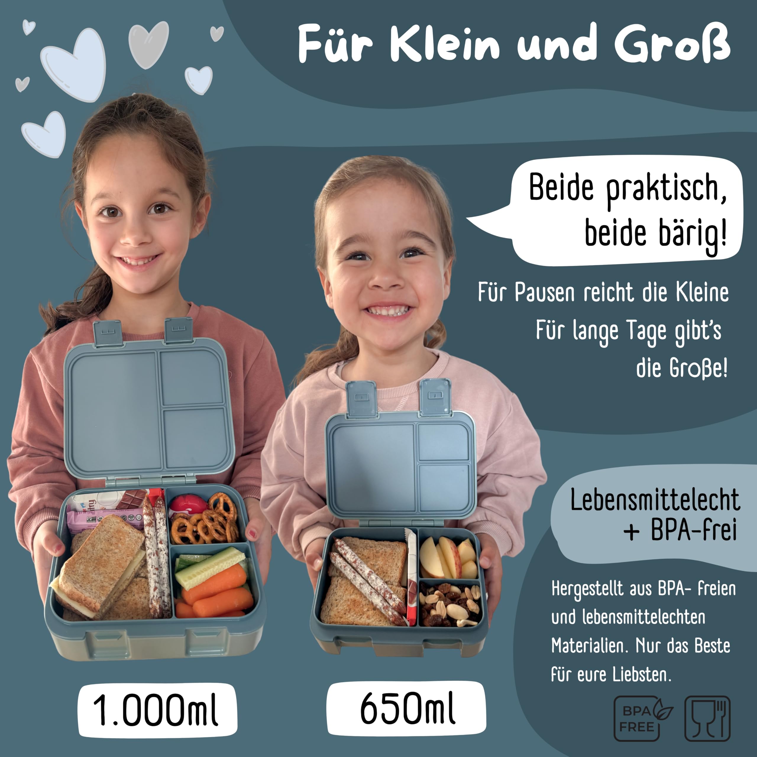 BEARFOOT Bento Box COMPACT pudełko śniadaniowe dla dzieci, bez BPA, do szkoły i przedszkola, szczelne pudełko na lunch dla dziewcząt i chłopców, praktyczne, lekkie i kompaktowe (koparka niebieska