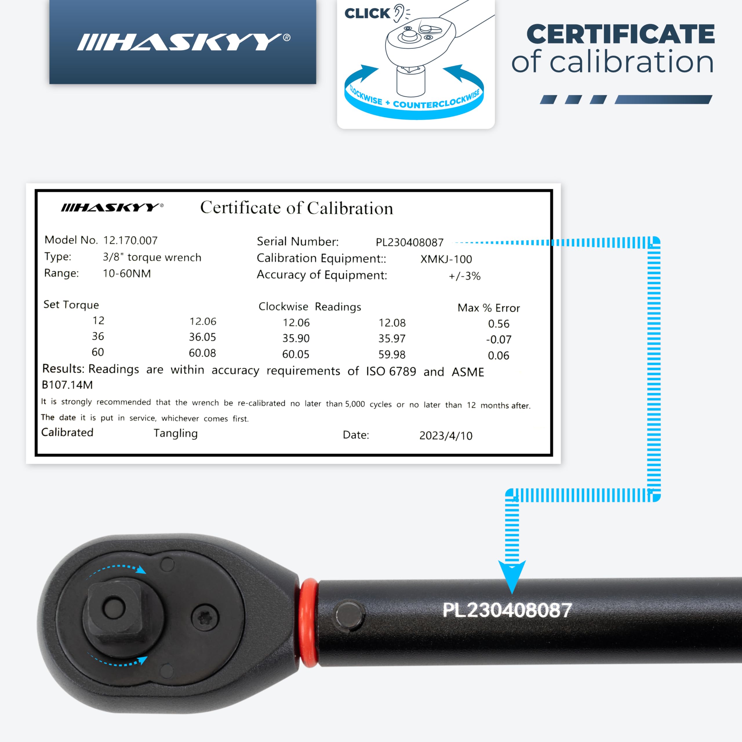 HASKYY Klucze dynamometryczne zestaw kluczy do świec zapłonowych 3/8" 1/2" 10-60 Nm 14 mm 16 mm 18 mm do silników motocyklowych i motorowych, przemysłowych, samochodowych, momentu obrotowego,