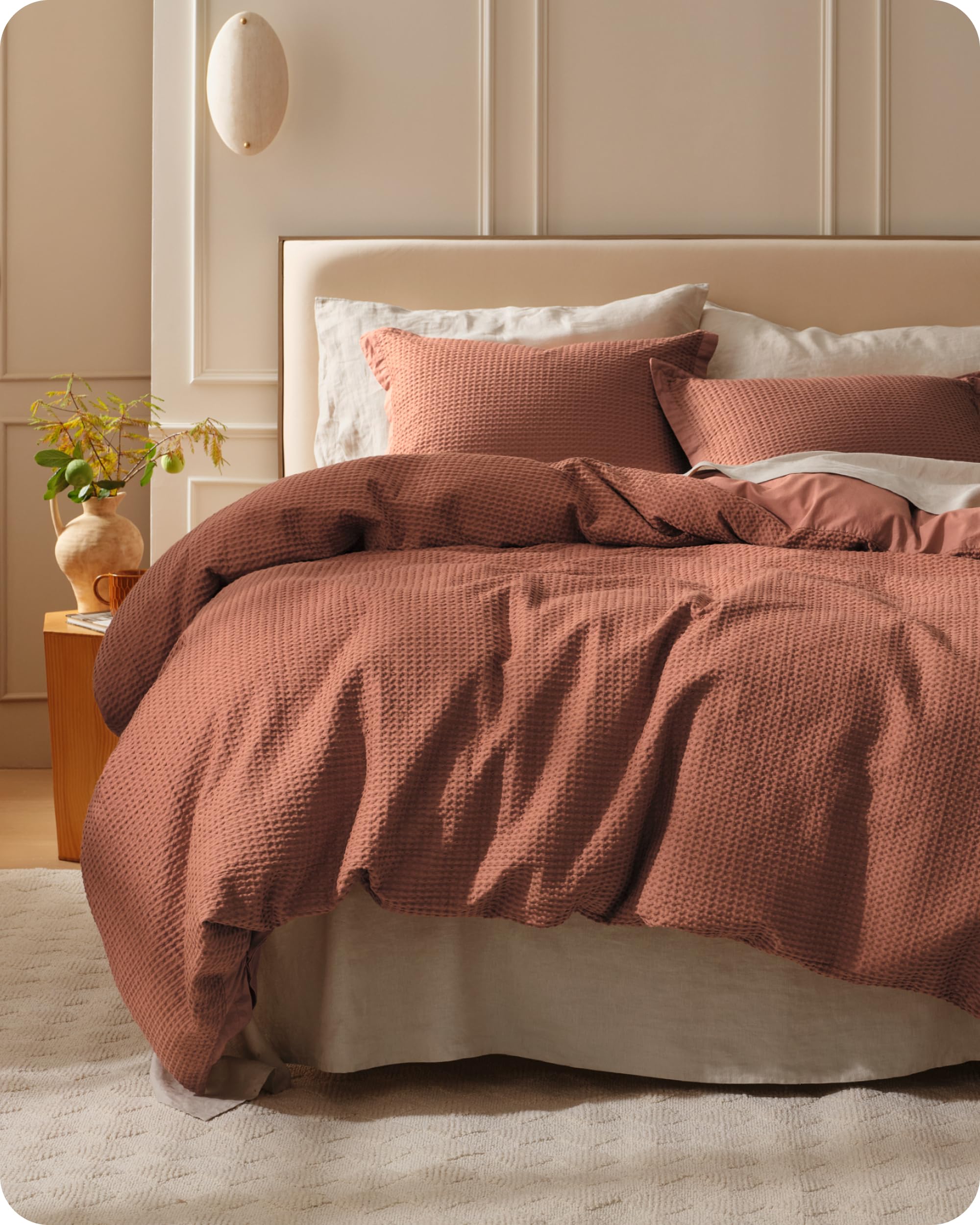Photo 1 of Bedsure Cotton Duvet Cover King - 100% Cotton Waffle Weave Burnt Orange Duvet Cover King Size, PureWoven Breathable Bedding Set for All Season, 3 Pieces, 104"x90"