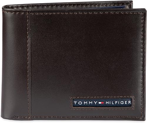 Tommy Hilfiger Cartera de cuero genuino para hombre con múltiples ranuras para tarjetas