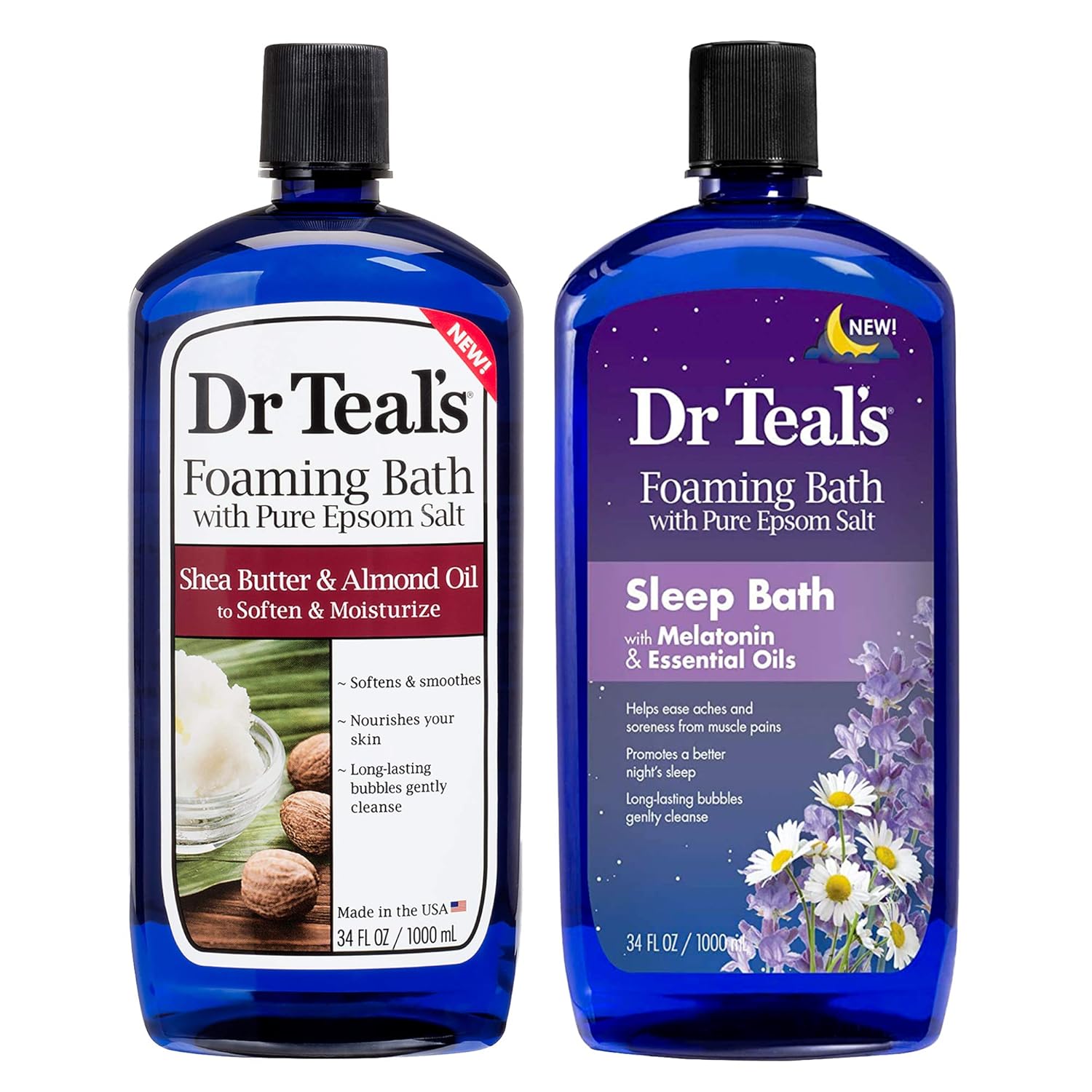 Dr Teal's Foaming Bath Combo Pack (68 fl oz Total), Moisturizing Shea Butter & Almond Oil, and Melatonin Sleep Bath : Beauty & Personal Care