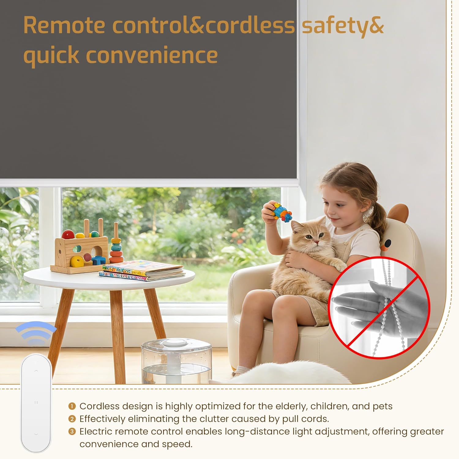 Grandekor Motorized Roller Shade with Remote Control, Motorized Blinds100% Blackout Electric Shades, Cordless Window Blinds Shades for Bedroom Living Room Office,Dark Grey,