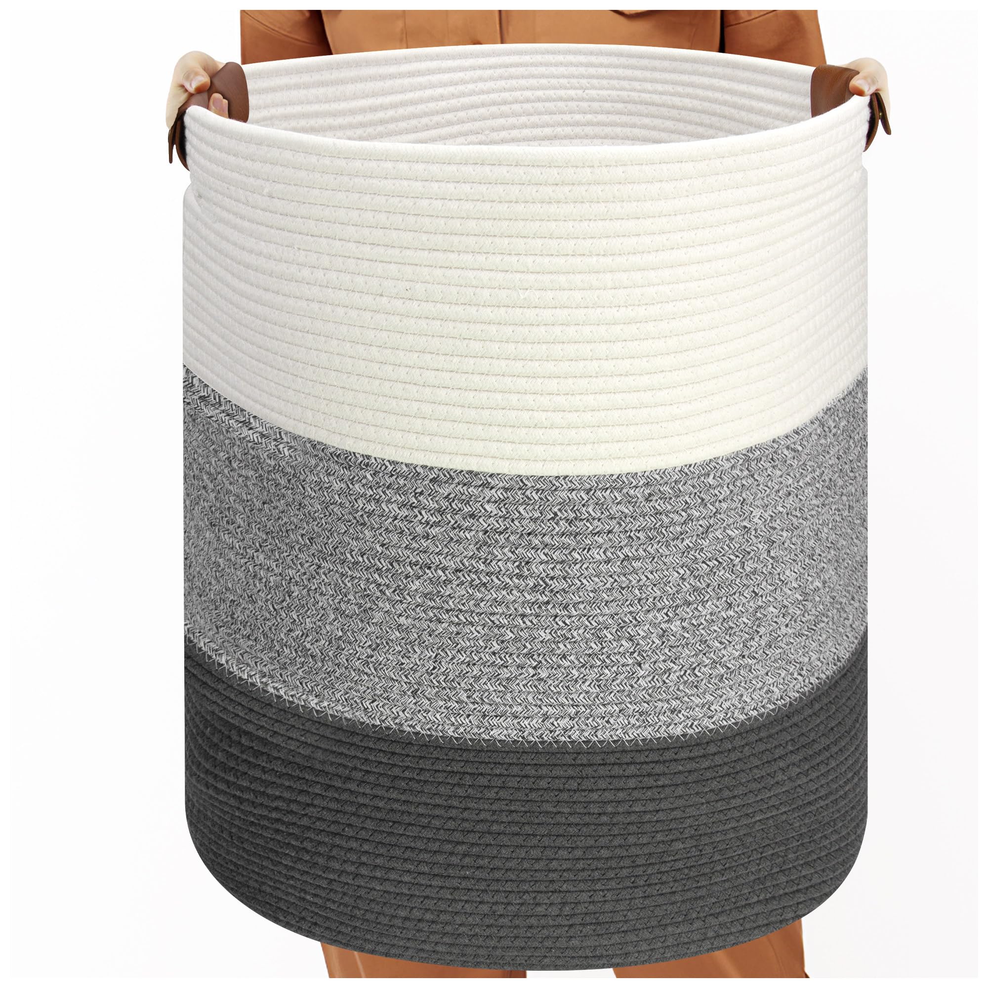 Goodheim Tall Cotton Rope Laundry Basket with Handles - Image 2