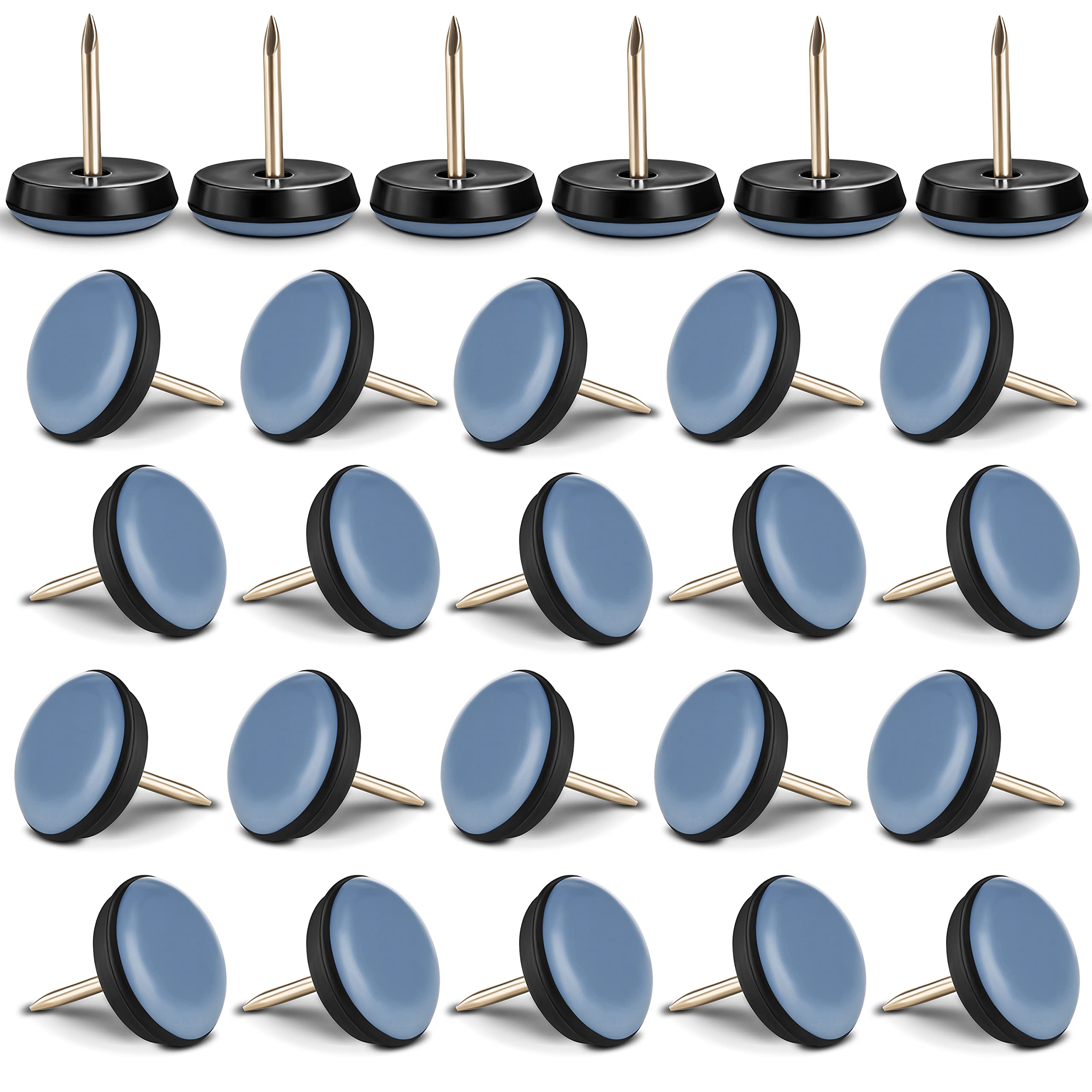 Filzada® 26x Furniture Glides Teflon with Nail - Ø 19 mm (Round) - Professional Nail-On Furniture Sliders/Floor Protectors PTFE (Teflon) for Nailing