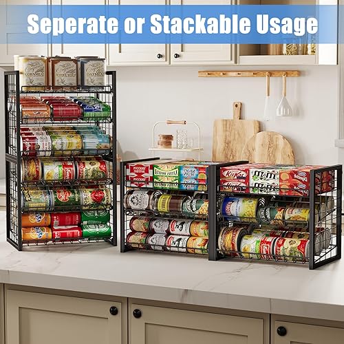 Miniatura 7 de X-cosrack Organizador de latas apilable resistente de 6 niveles para despensa, organizador de despensa ajustable y almacenamiento para latas de