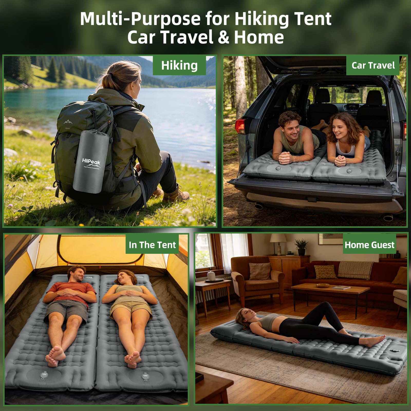 HiiPeak Almohadilla de dormir ultraligera para camping, 12 cm de grosor, con almohada y bomba de pie incorporada, esterilla de aire inflable para camping, mochileros, senderismo, viajes