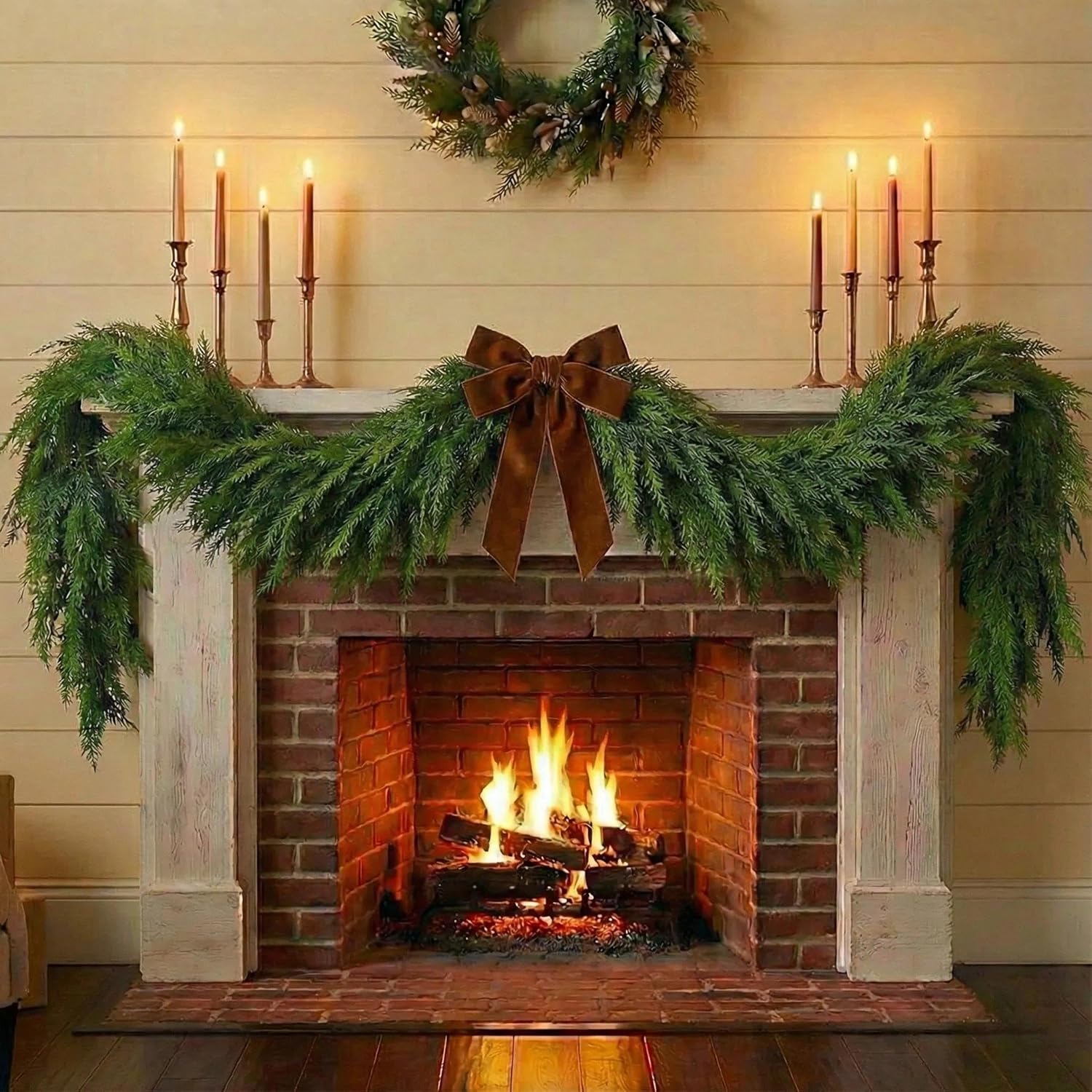 6ft Real Touch Cedar Garland - Artificial Realistic Christmas Thick Greenery Gradient Cypress Garland for Mantle Fireplace & Stairs Railing - Unlit Faux Green Decorations for Indoor Outdoor Xmas Decor