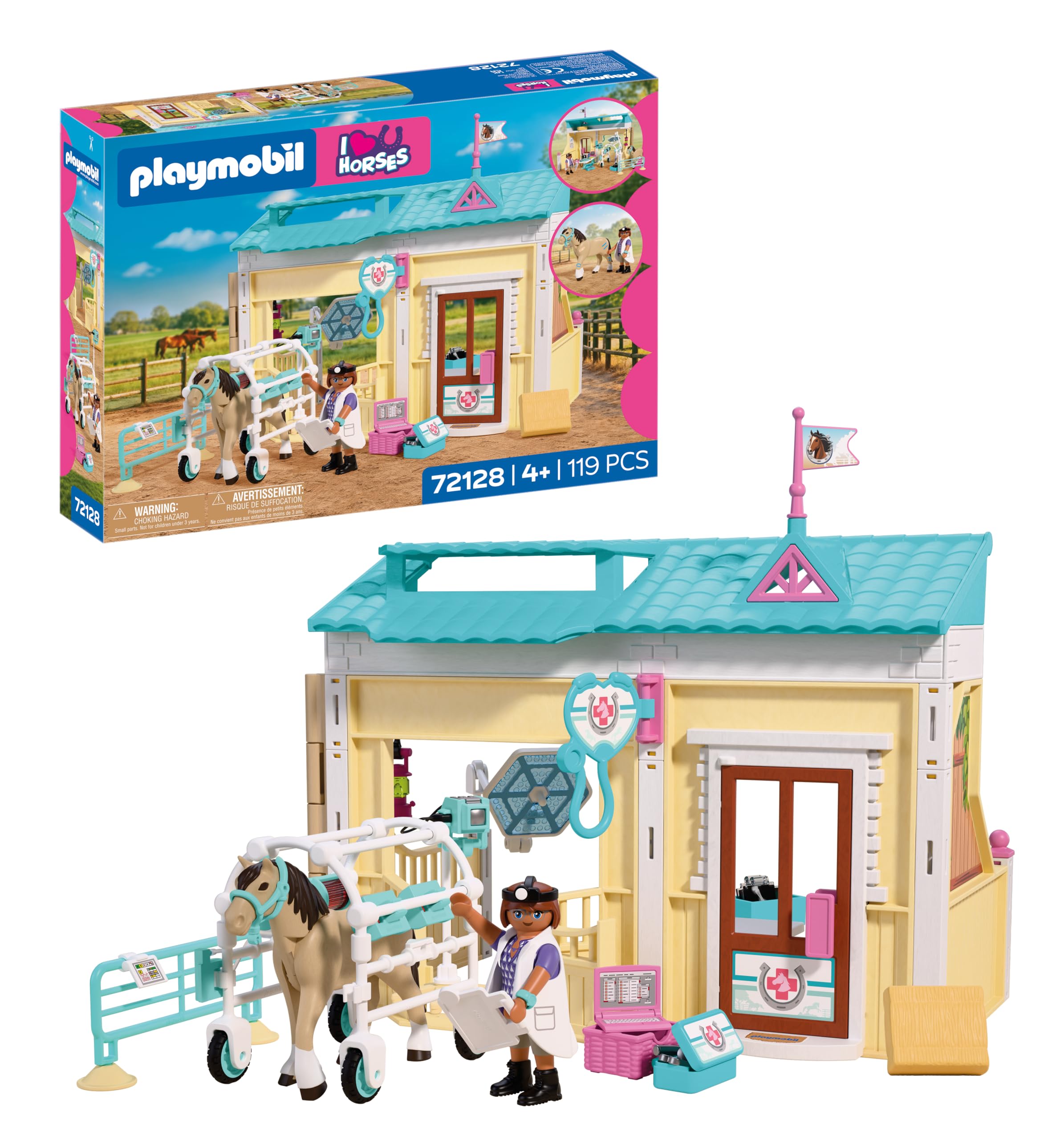Playmobil | I Love Horses | Veterinary Clinic | Modern equine clinic with treatment room, solarium and complete accessories | For children aged 4 and up | 72128