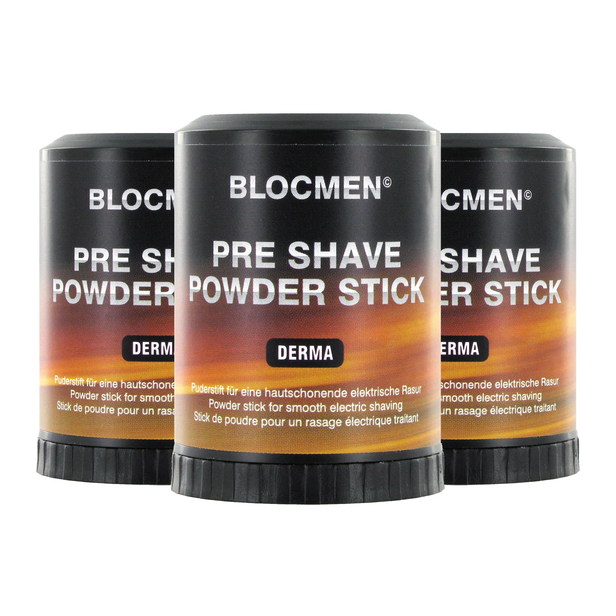BLOCMEN Derma Rasurpuderstift 3x 60g für schonende Trockenrasur ohne Irritationen - Pre-Shave ohne Duft- & Farbstoffe für empfindliche Haut für Männer