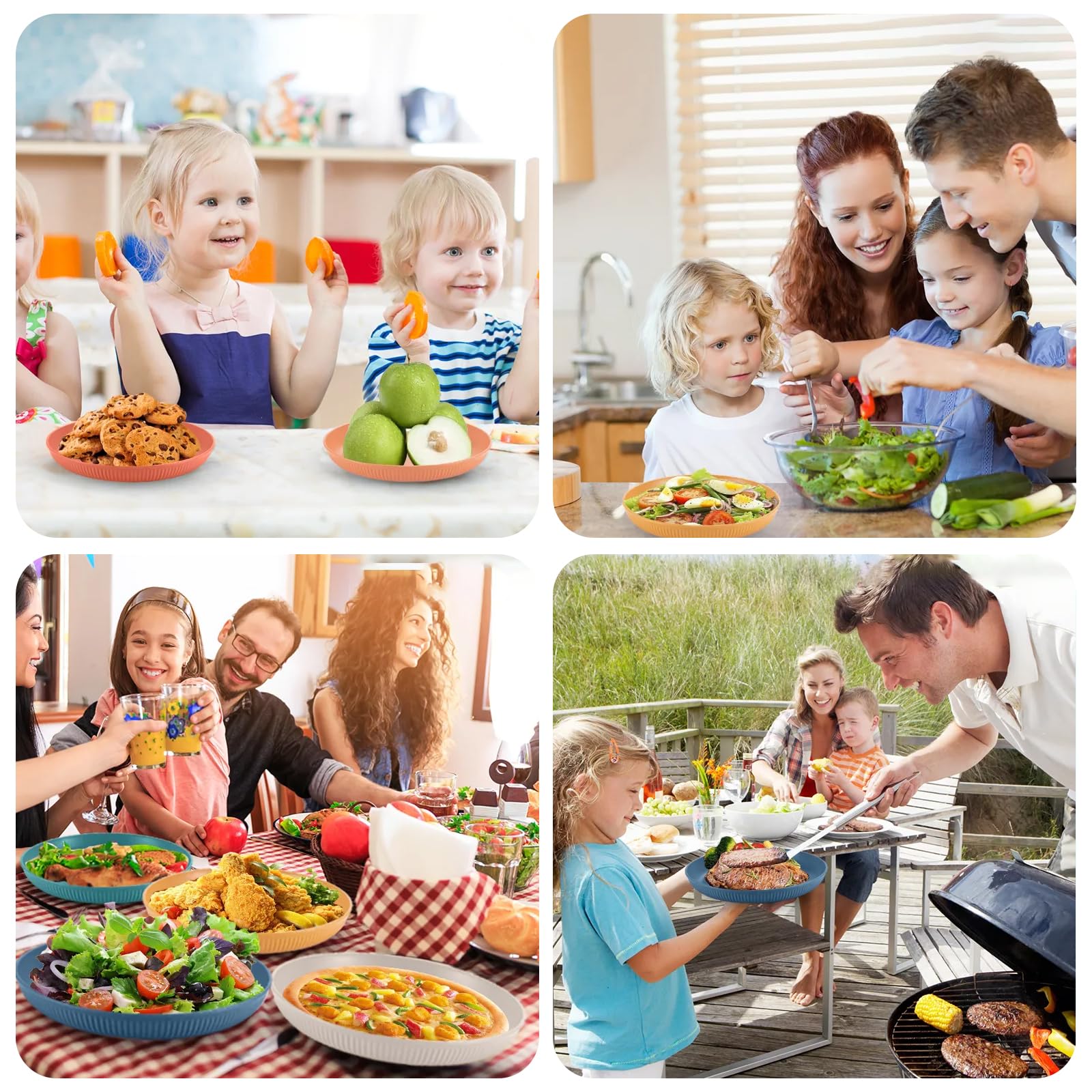 Ensemble de Vaisselle en Plastique Réutilisable pour 4 Personnes, 48 Pièces Incassables pour Camping, Pique-Nique et Fête, Assiettes, Bols, Verres et Couverts Durables