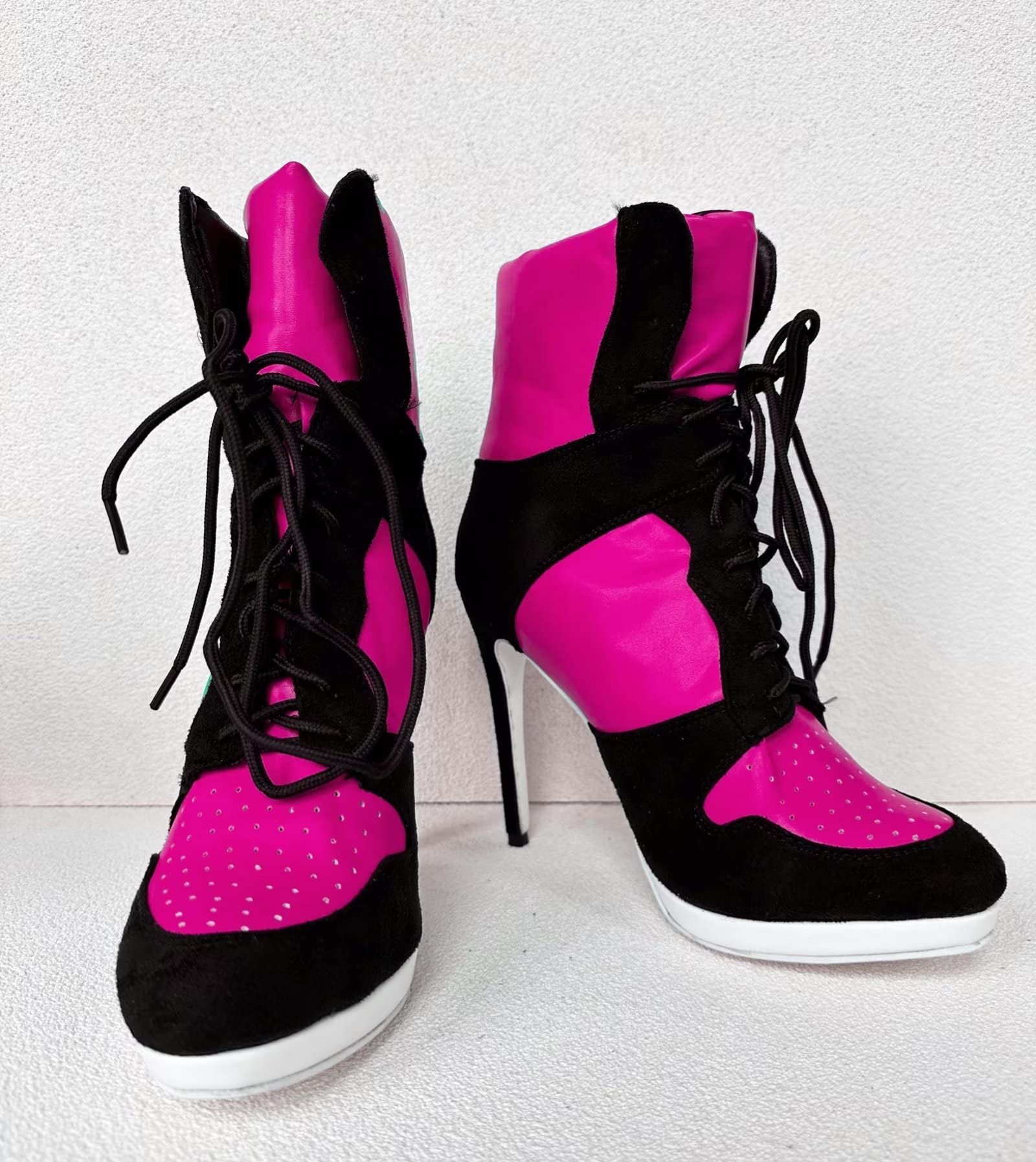 Frankie Hsu Stiletto Sport Basketball Bottines à talons hauts en daim noir classique blanc baskets bottines grandes tailles pour homme et femme