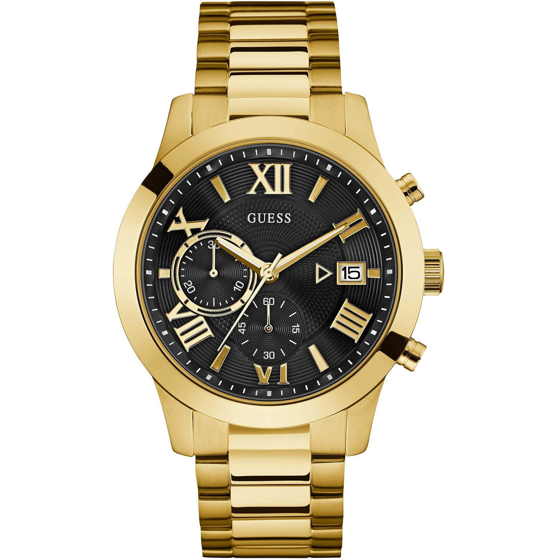Stainless Steel Atlas Chronograph Quartz Black Dial Men Analog Watch W0668G8, Gold, Chronograph,Quartz Movement, Gold Band-image-37