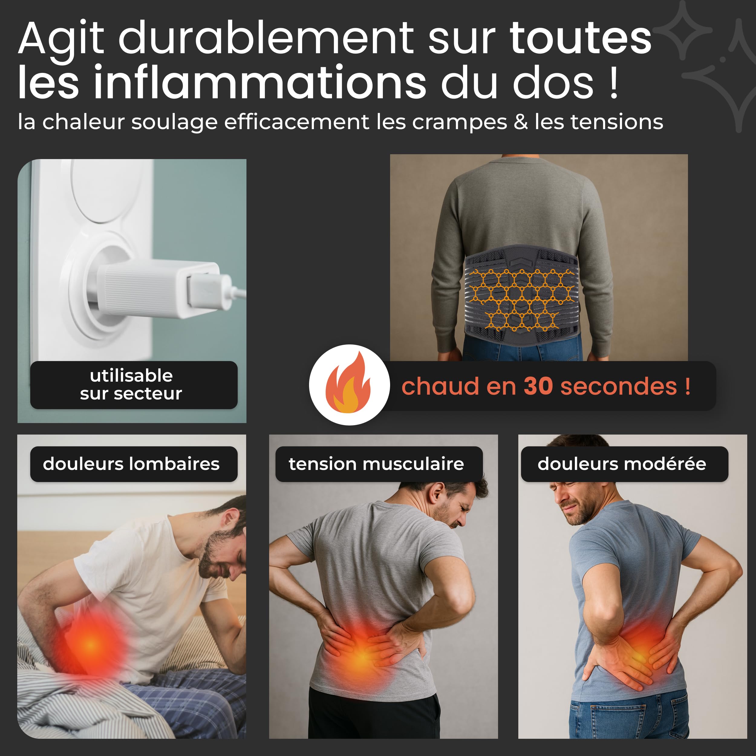 Ceinture Chauffante sans fil lombaire | Règles Douloureuses | Discrète, légère et sans fil | 3 niveaux de température | Batterie 5000mah | Du 34 au 50 (Du 34 au 50 PRO)
