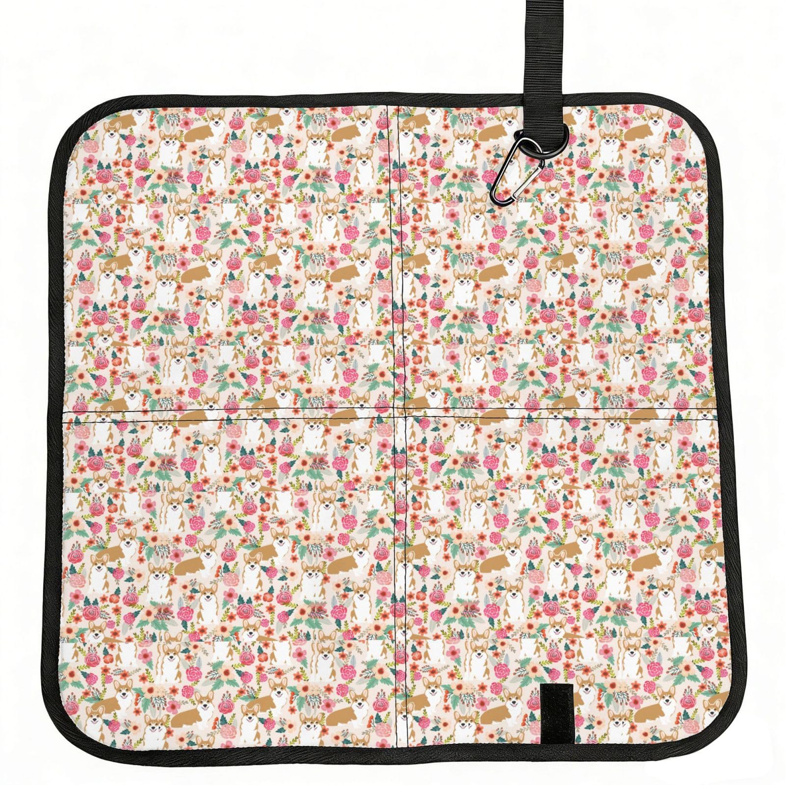 SDEGTHO Corgi Floral Flowers Printed Foldable Seat Pad with Closure, Lightweight Cushion for Airplane Travel Camping