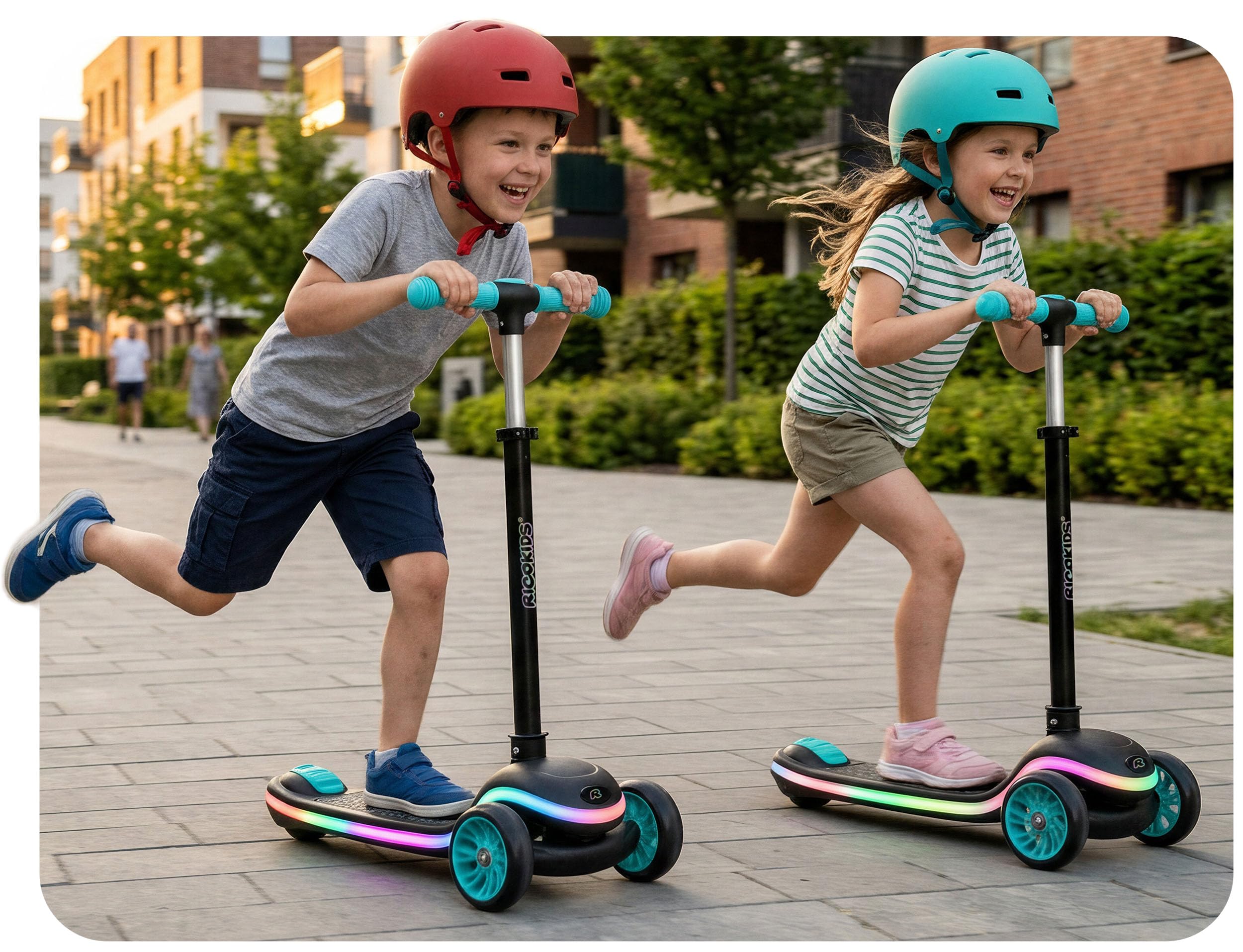 Ricokids Hulajnoga trójkołowa dla dzieci od 3 lat - Składana hulajnoga balansowa LED ze świecącym podestem - 20 trybów światła - 3-stopniowa regulacja kierownicy - Leddi Czarna, niebieska