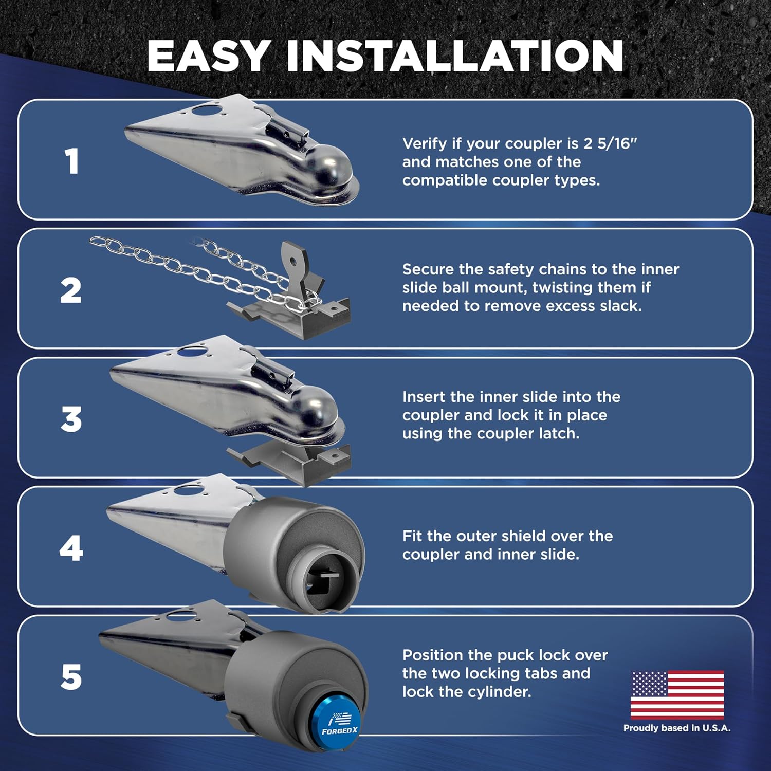 Trailer Lock Heavy Duty Anti Theft Lock Fits 2 5/16-Inch Couplers, Secures Safety Chains, for Trailers, RVs, and Boats (Blue)