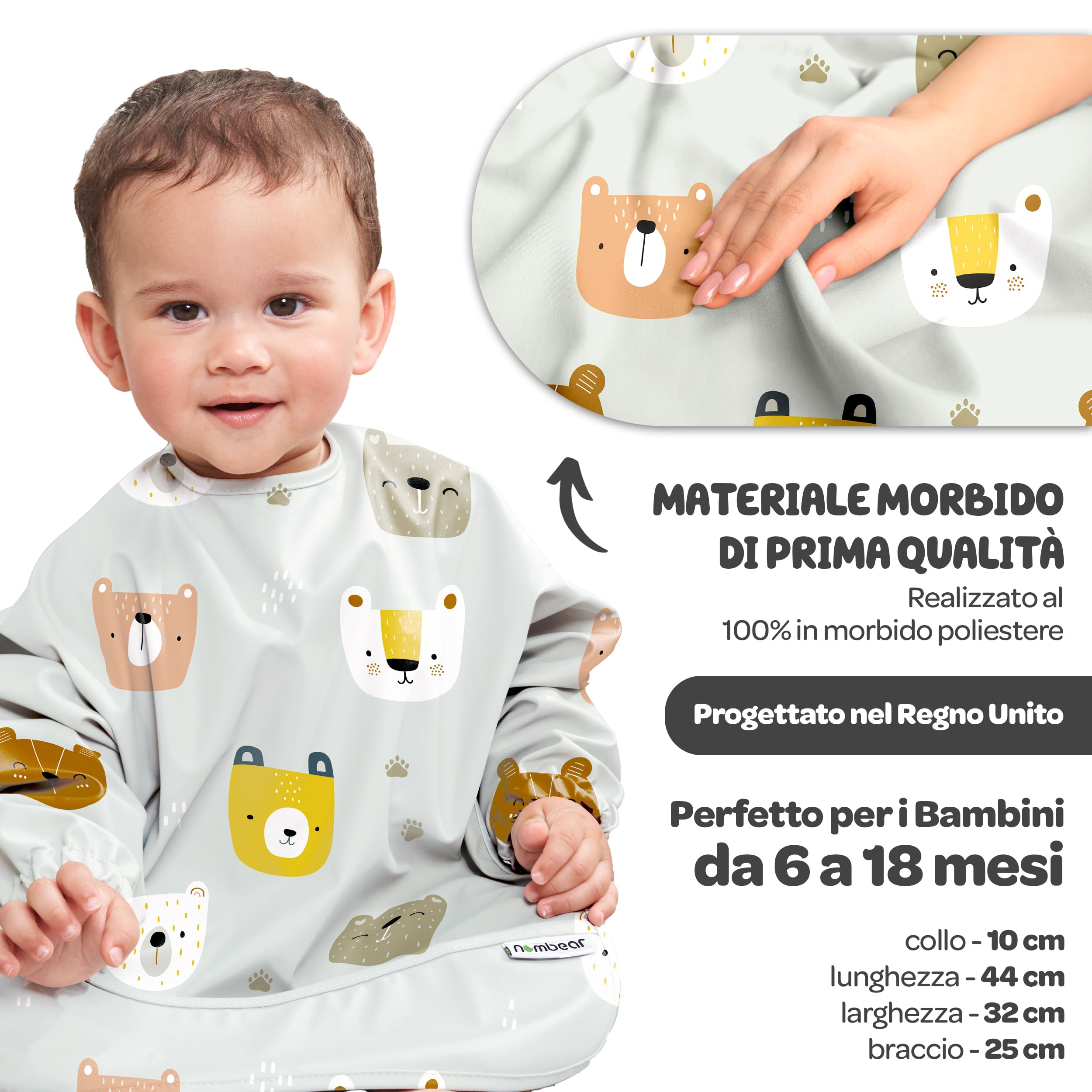 Nombear ® Bavaglini Impermeabili con Maniche 6 Mesi o Più - Bavaglini Pappa Svezzamento, Bavaglino con Maniche Lunghe, Bavaglini Impermeabili con Tasca, Bavaglio con Maniche per Bimbo