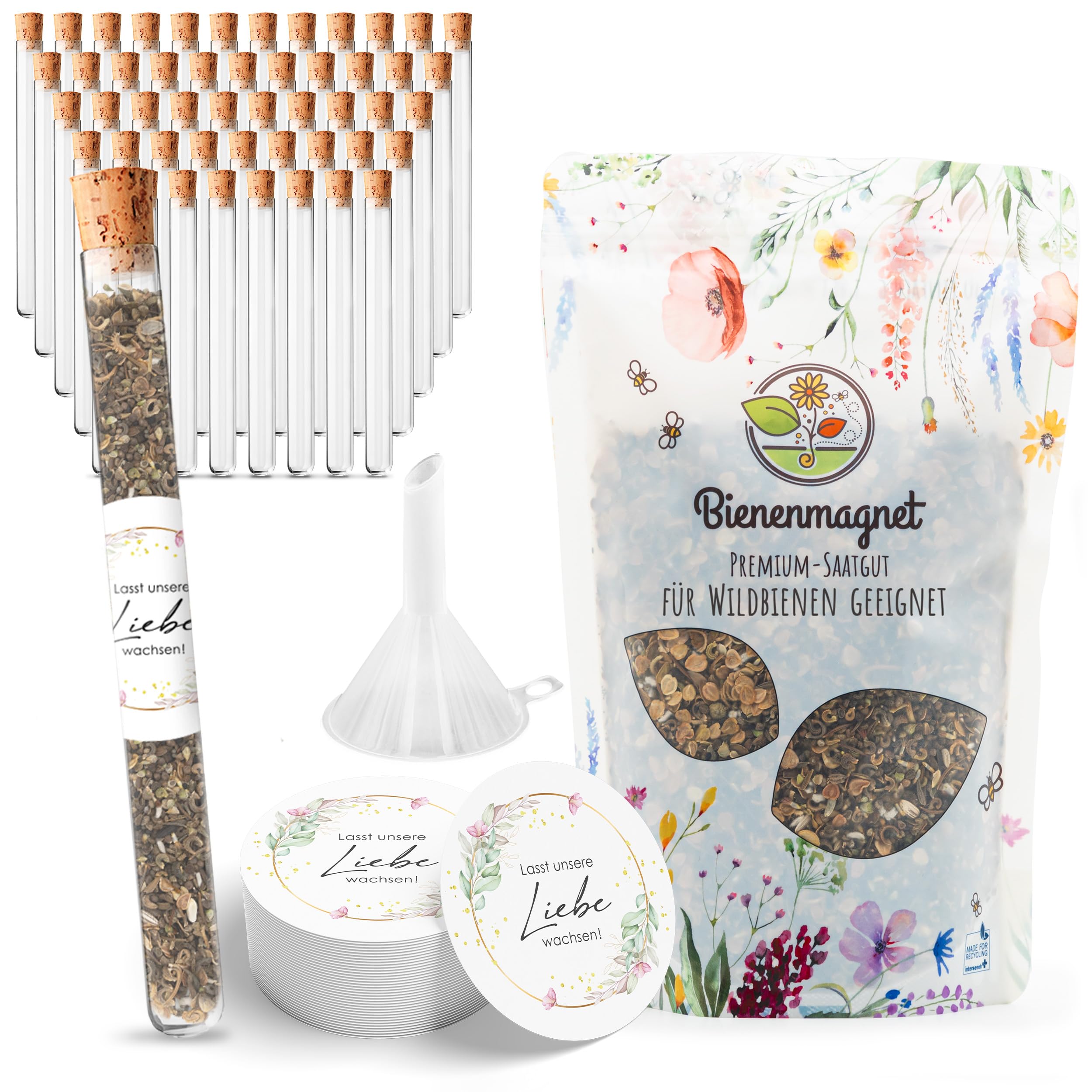Provette con semi di fiori come bomboniere per il matrimonio - Un regalo speciale per gli ospiti come omaggi - Lasciate crescere il nostro amore Set completo (confezione da 50) - Bienenmagnet