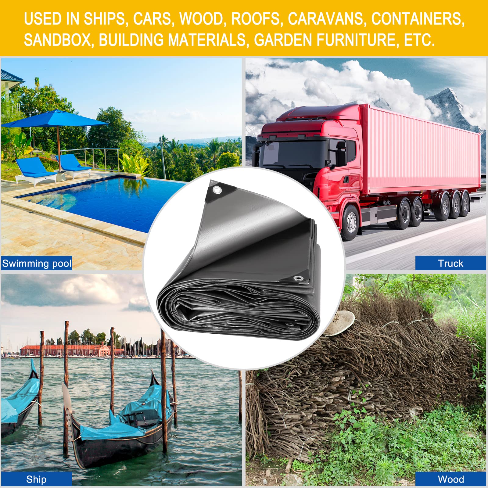 Laneetal Abdeckplane Wasserdicht LKW Plane mit Ösen 4x5m 280g/m² Tarp Abdeckplane Gewebeplane Schutzplane Zeltplane für Gartenmöbel Holz Trampolin, Camping,Reißfest Beidseitig Beschichtet,Grau