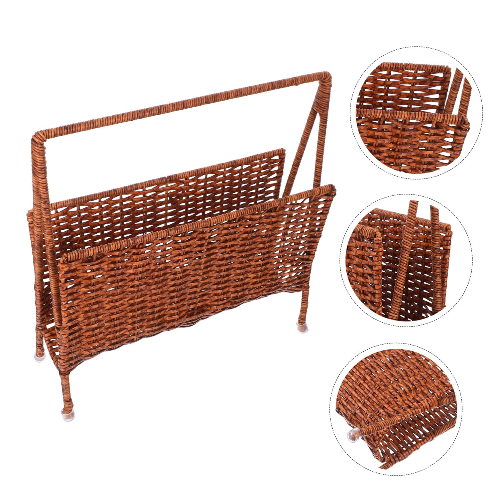 Portariviste in Rattan Sintetico Marrone per Casa e Ufficio | Struttura in Pe Facile da Pulire, Stile Farmhouse Naturale, Pezzo Decorativo Creativo