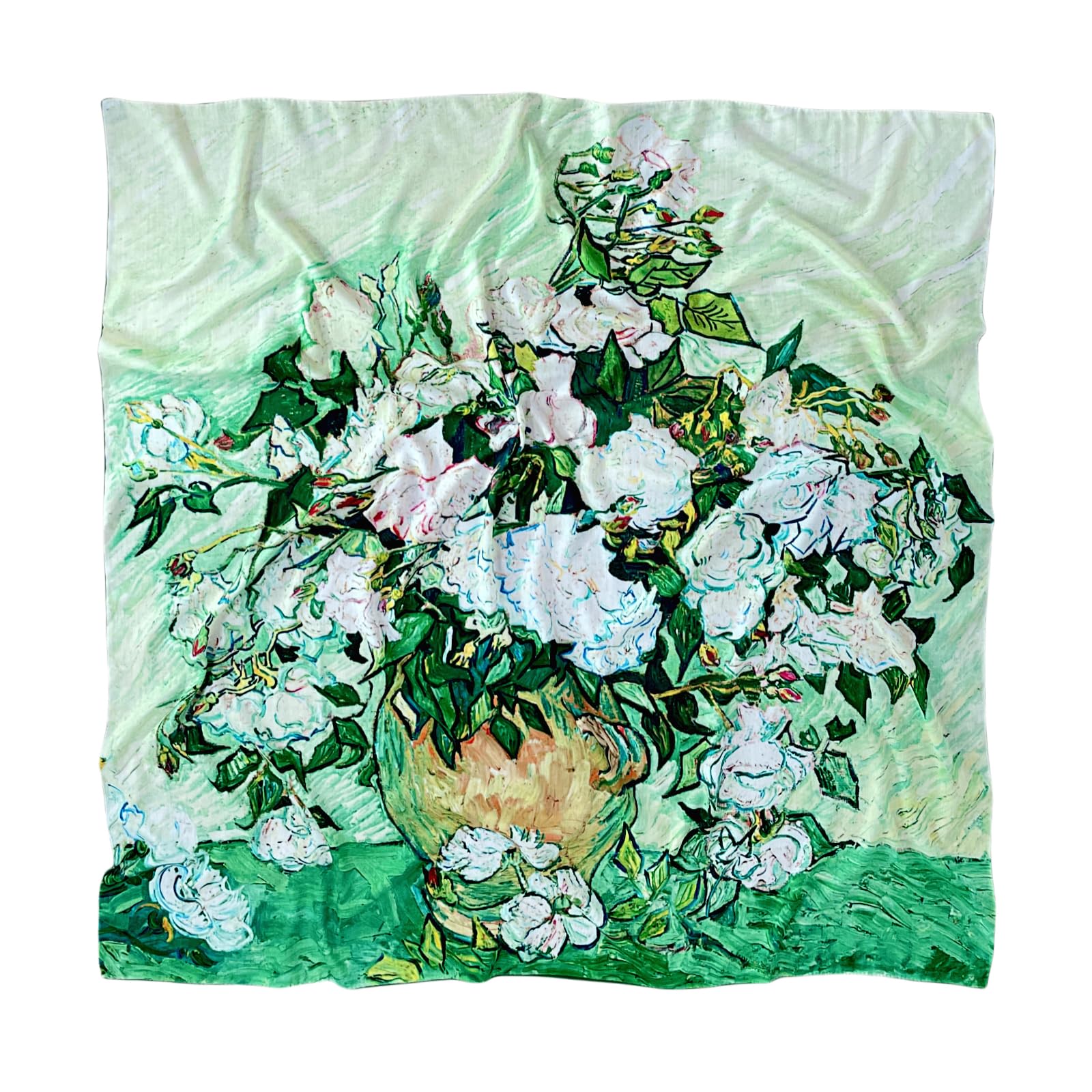Artist Oil Painting Wraps 51"x51" Cashmere-Soft Art Pashmina Luxury Rolled Hem Women Large Travel Blanket Shawl Vase With Roses