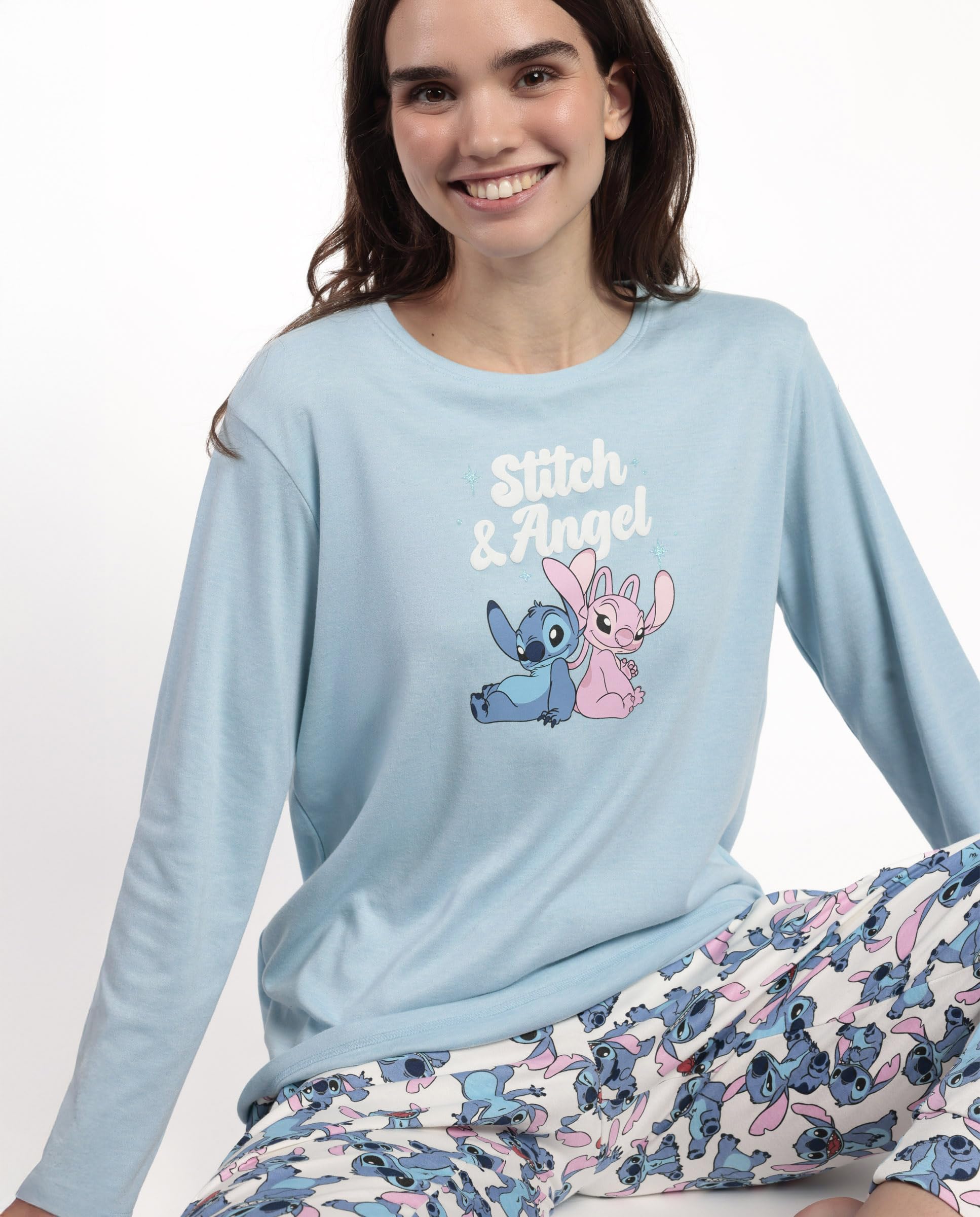 Disney Pijama Manga Larga Stitch Angel para Mujer