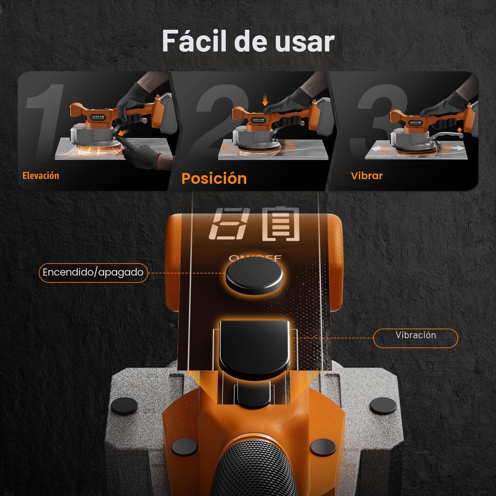 Maquina Vibradora Azulejos Compatible con Batería Makita 18V, Vibrador Ventosas Para Azulejose con 9 Velocidades, Pantalla Digital para Baldosas Grandes(Batería-agotada)