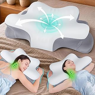 Nackenstützkissen Orthopädisch, Ergonomisches Kopfkissen gegen Nackenschmerzen, Höhenverstellbares Memory Foam Schmetterlingskissen mit kühlendem Bezug für Seiten-, Rücken- und Bauchschläfer