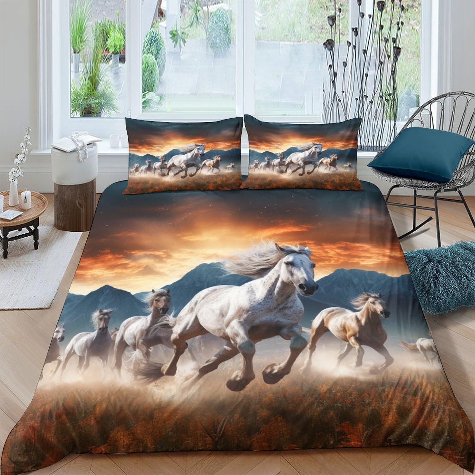 Parure de lit imprimé dessin cheval IOFEER 3 pièces pour en finir avec les draps rêches