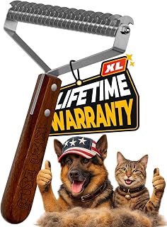 KIZOESLO Extra Large 2-Sided Dematting Undercoat Rake for Dogs & Cats - Safe Shedding Brush Removes Mats for German Shepherds, Long-Haired Pets, Premium Wooden Handle