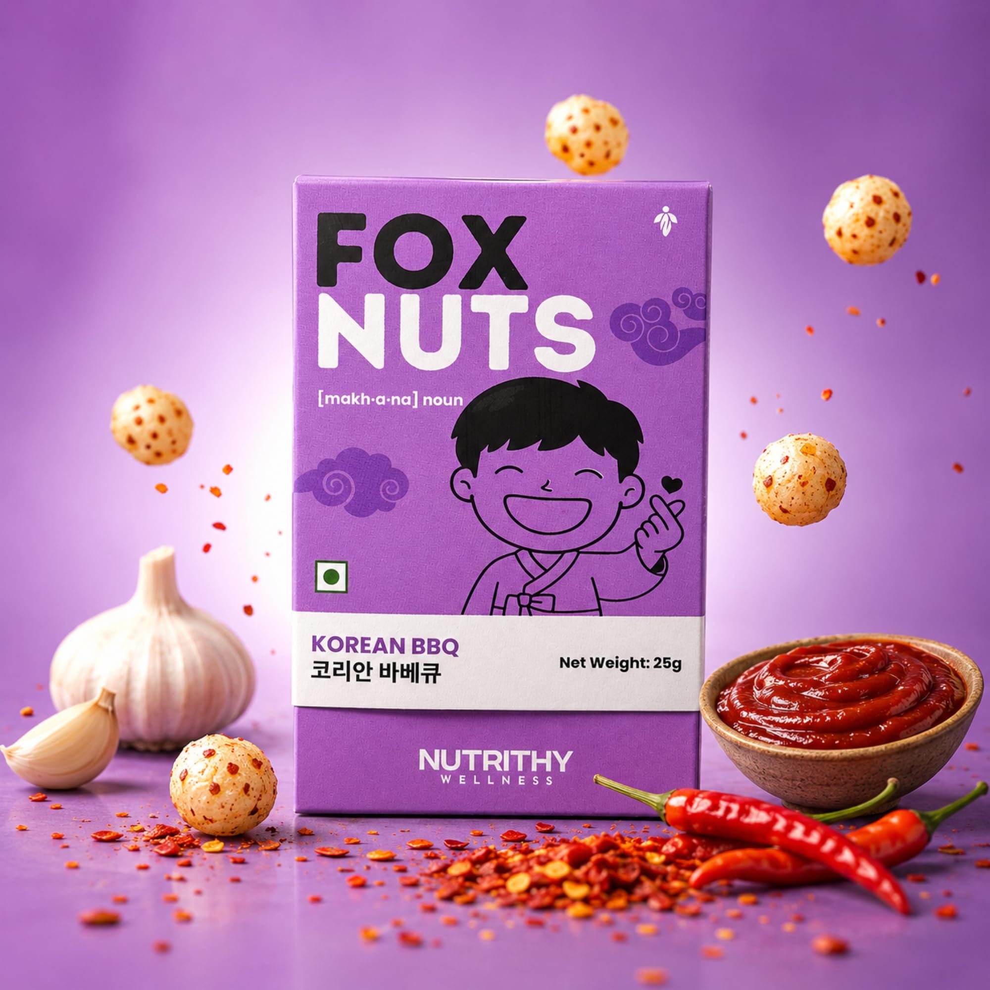 Nutrithy Wellness Korean BBQ Makhana (Fox Nuts) | Roasted Lotus Seeds Snack | High Fibre | Zero Trans Fat | No Added Sugar | Crunchy Korean Style Snack | 25g x 2 Pack 3