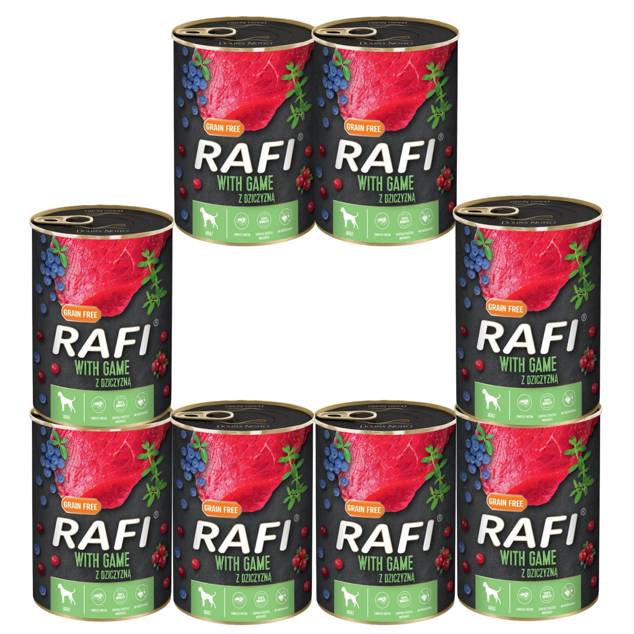 Rafi Complete Adult Wet Dog Food, Game, 8 x 400g Cans