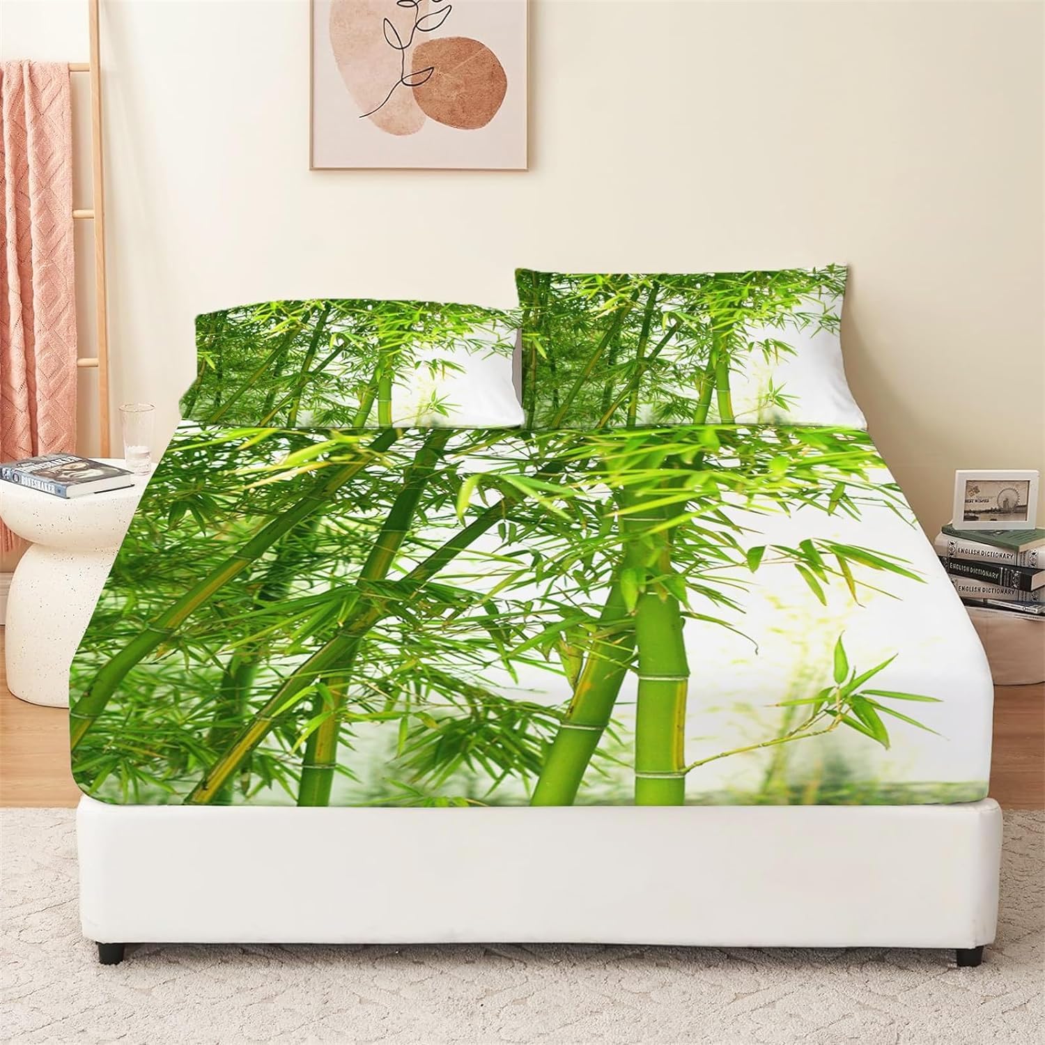 Bamboo Small Double Fitted Sheet, 3D Bamboo Fitted Sheet Double Bed - Deep Pocket 12 inch (30 cm) - Soft Microfibre Fabric - Shrinkage and Fade Resistant Bedding - Bottom Sheet G739